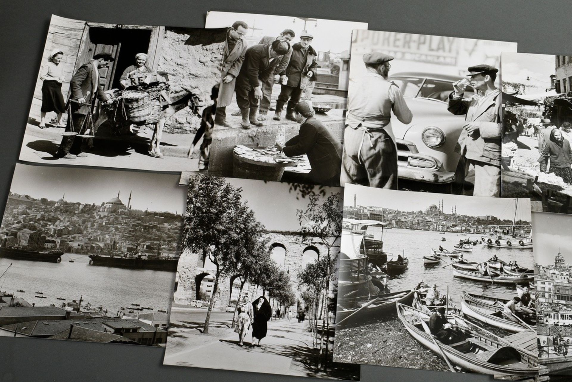 10 Various black and white travel photographs "Istanbul", 1950s, ca. 26,5x24-29,5x24cm, traces of a - Image 3 of 7