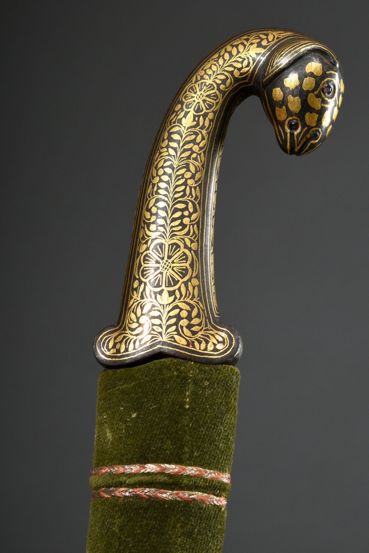 Indian "Khanjar" dagger with sculpted "sheep's head" handle end, inlaid with glass cabochons, handl - Image 2 of 5