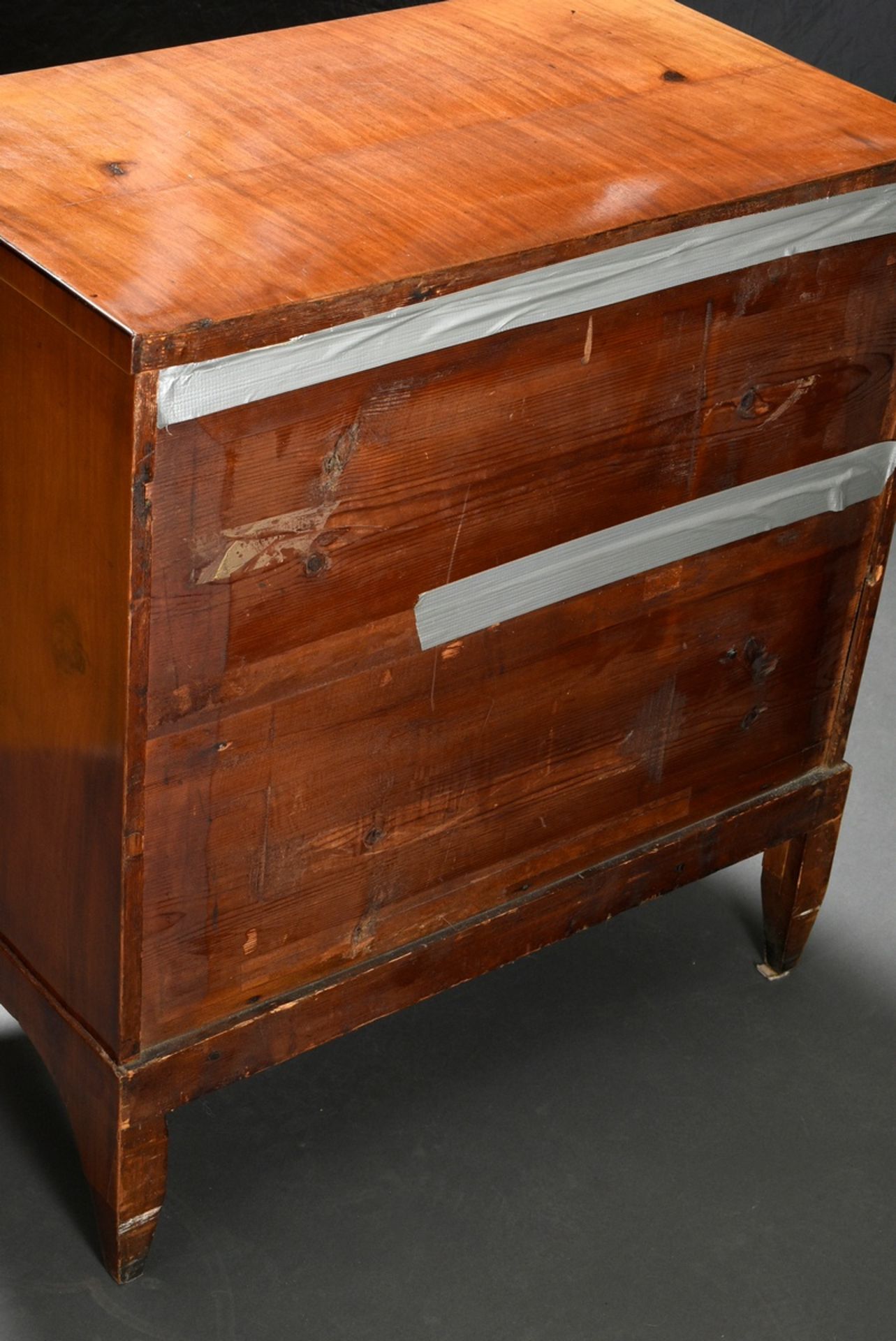 Danish Biedermeier chest of drawers with mythological inlay in segmental arch, upper drawer with mu - Image 8 of 8