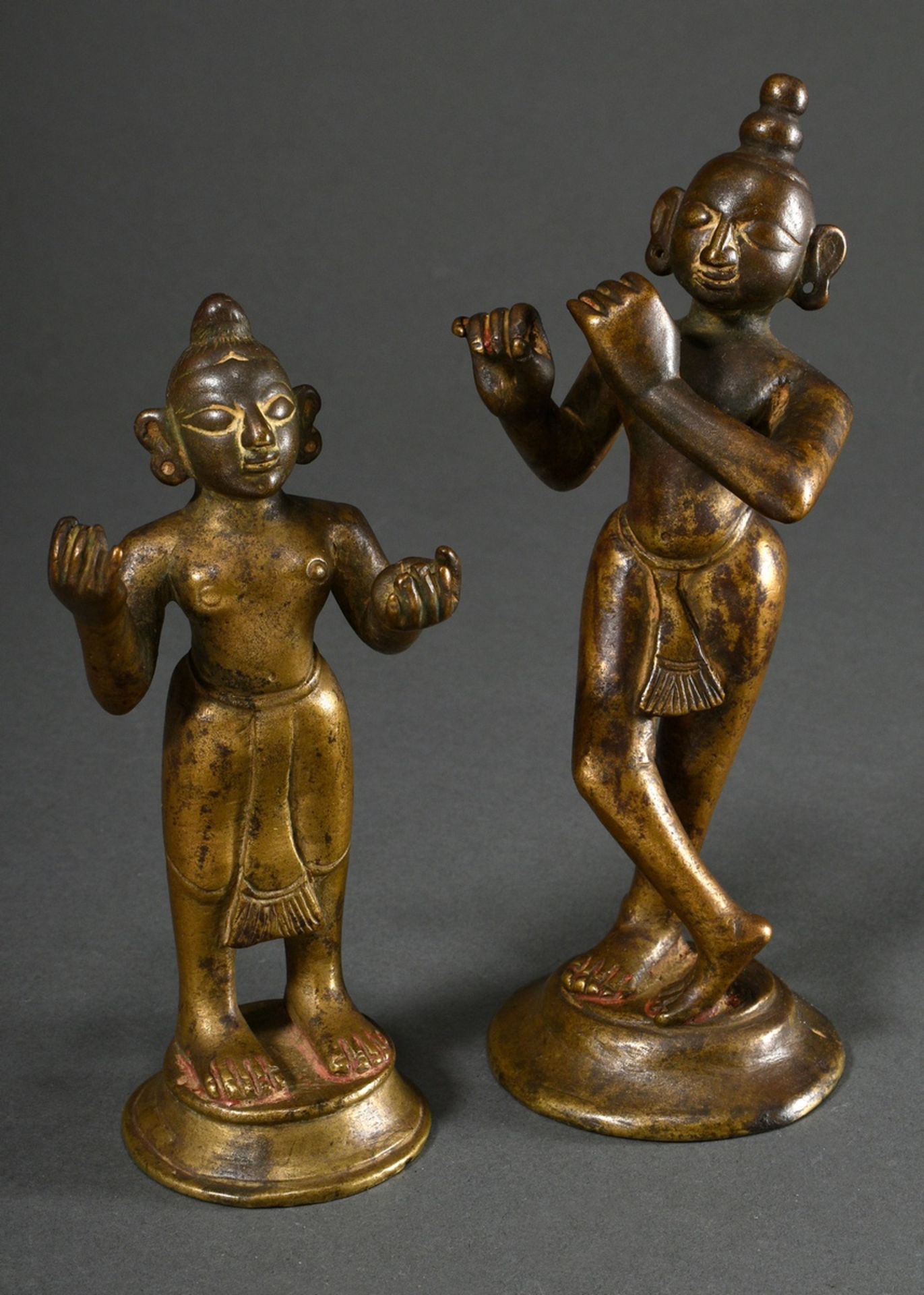 2 Fire-gilt bronze figures "Krishna Venugopola" and "Gopi Radha", India, probably 17th/18th century