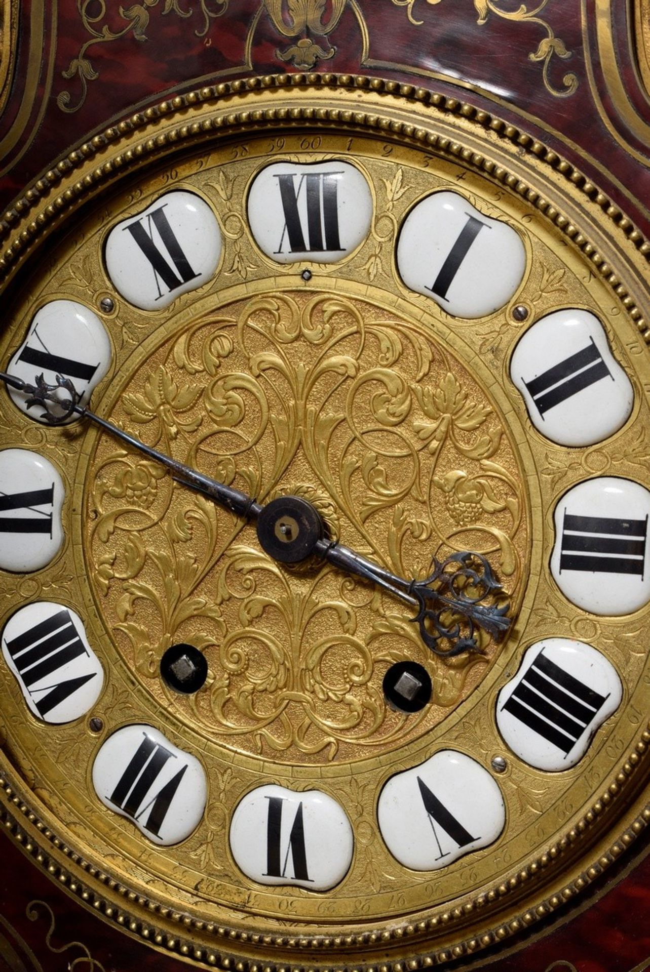 Boulle pendulum with finely worked case, quality bronze fittings and engraved dial with Roman ename - Image 5 of 11
