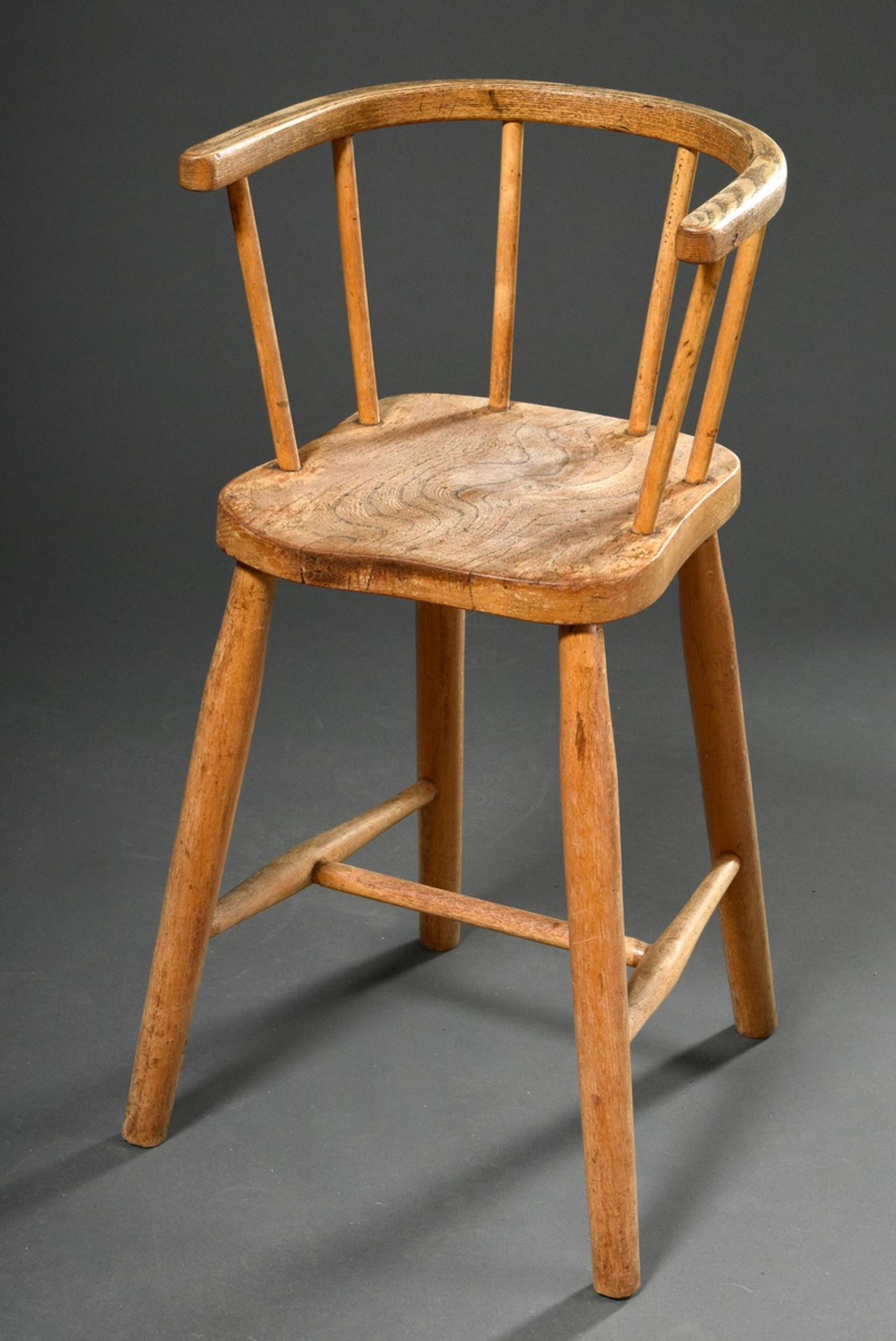 Rustic softwood high chair, h. 47/67,5cm