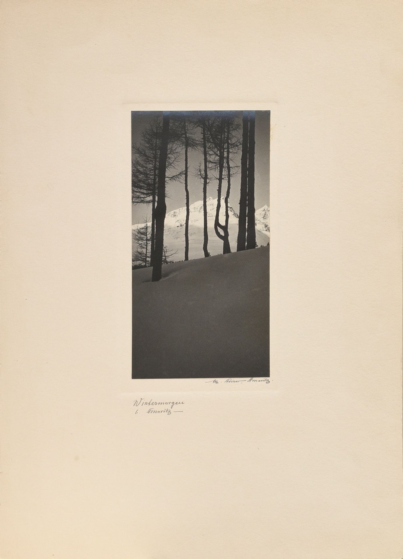 Steiner, Albert (1877-1965) " Winter morning near St. Moritz", photograph, sign. on bottom, stamped - Image 2 of 3