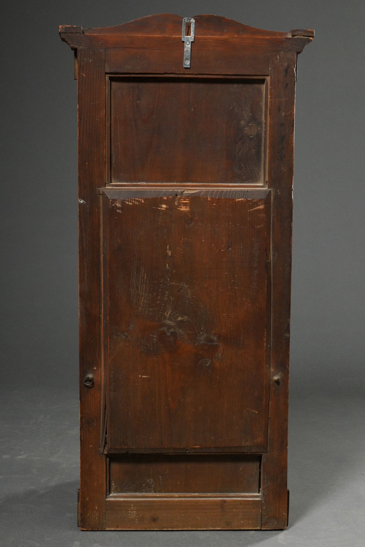 Small Biedermeier mirror with marquetry cartouche, fruitwood veneer, 98x42,5cm, signs of age and us - Image 4 of 4