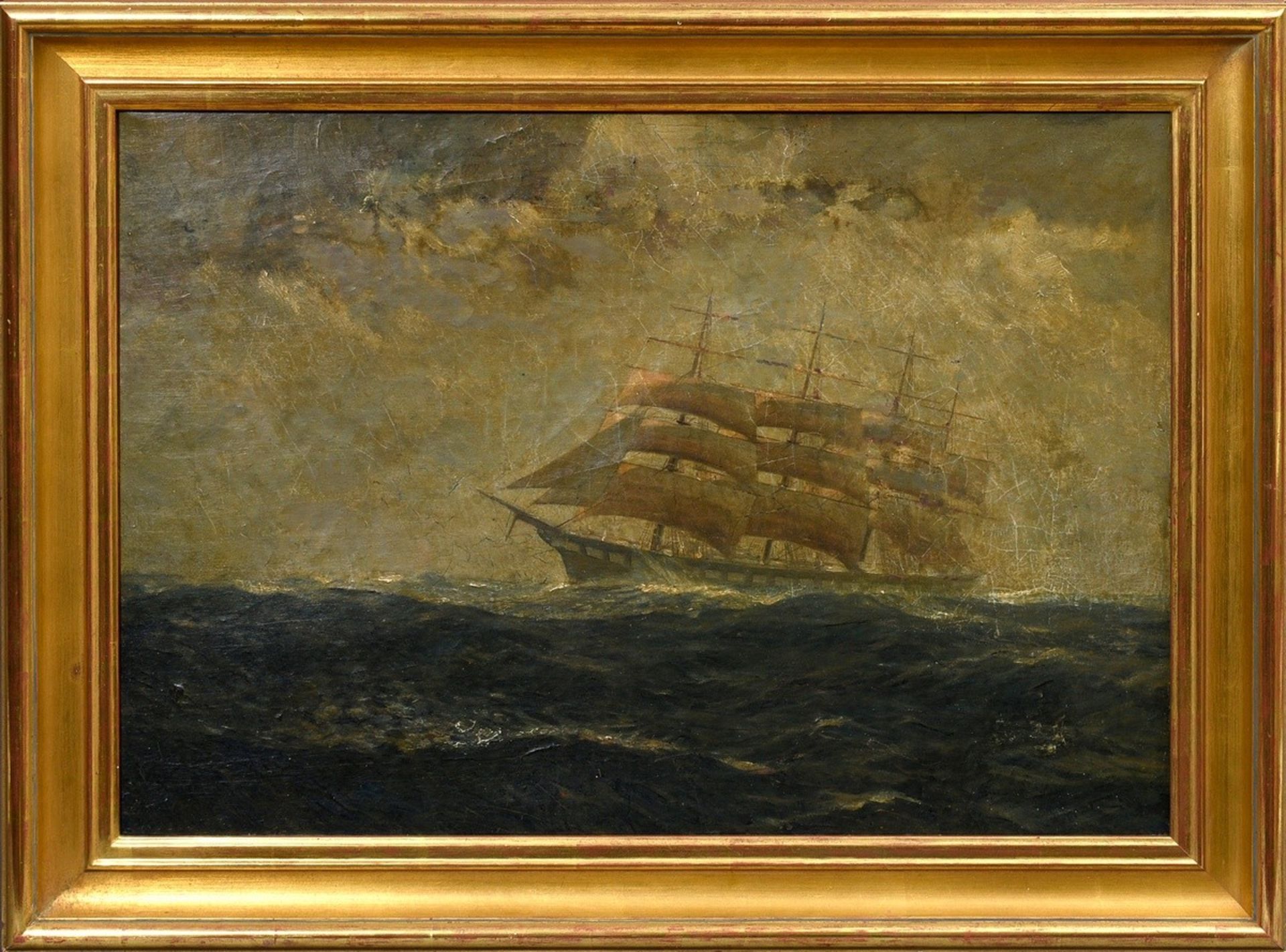 Wolde, Paul (1885-1948) "Viermaster unter vollen Segeln", oil/canvas doubled, bottom left sign., ve - Image 2 of 6