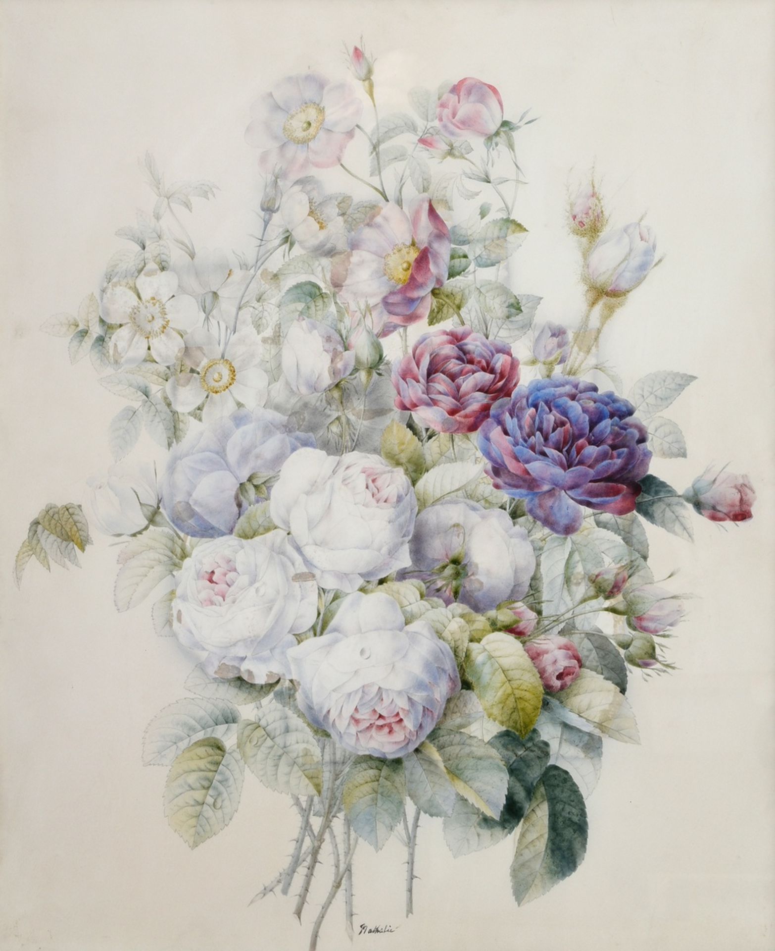 Renaud, Nathalie-Elma (1798-1872) "Bouquet of Roses" c. 1840/50, watercolor, pencil/paper, bottom m