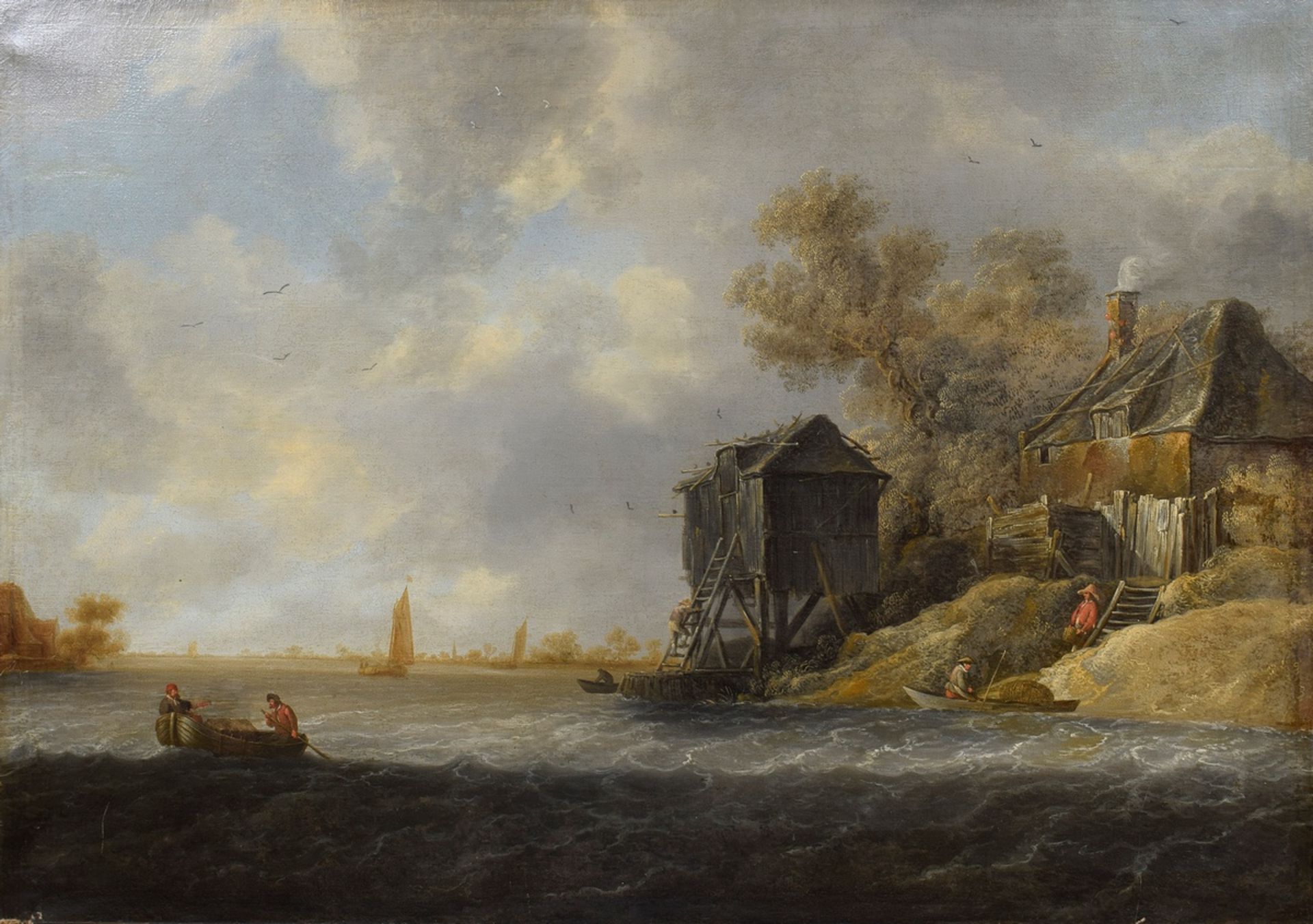 Coelenbier, Jan (c. 1610- c. 1680) succession "River Landscape with Fishermen's Cottage", oil/canva