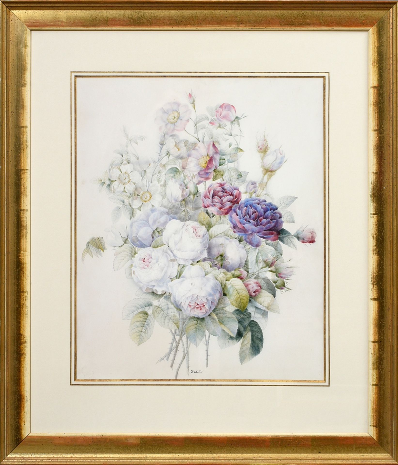 Renaud, Nathalie-Elma (1798-1872) "Bouquet of Roses" c. 1840/50, watercolor, pencil/paper, bottom m - Image 2 of 6