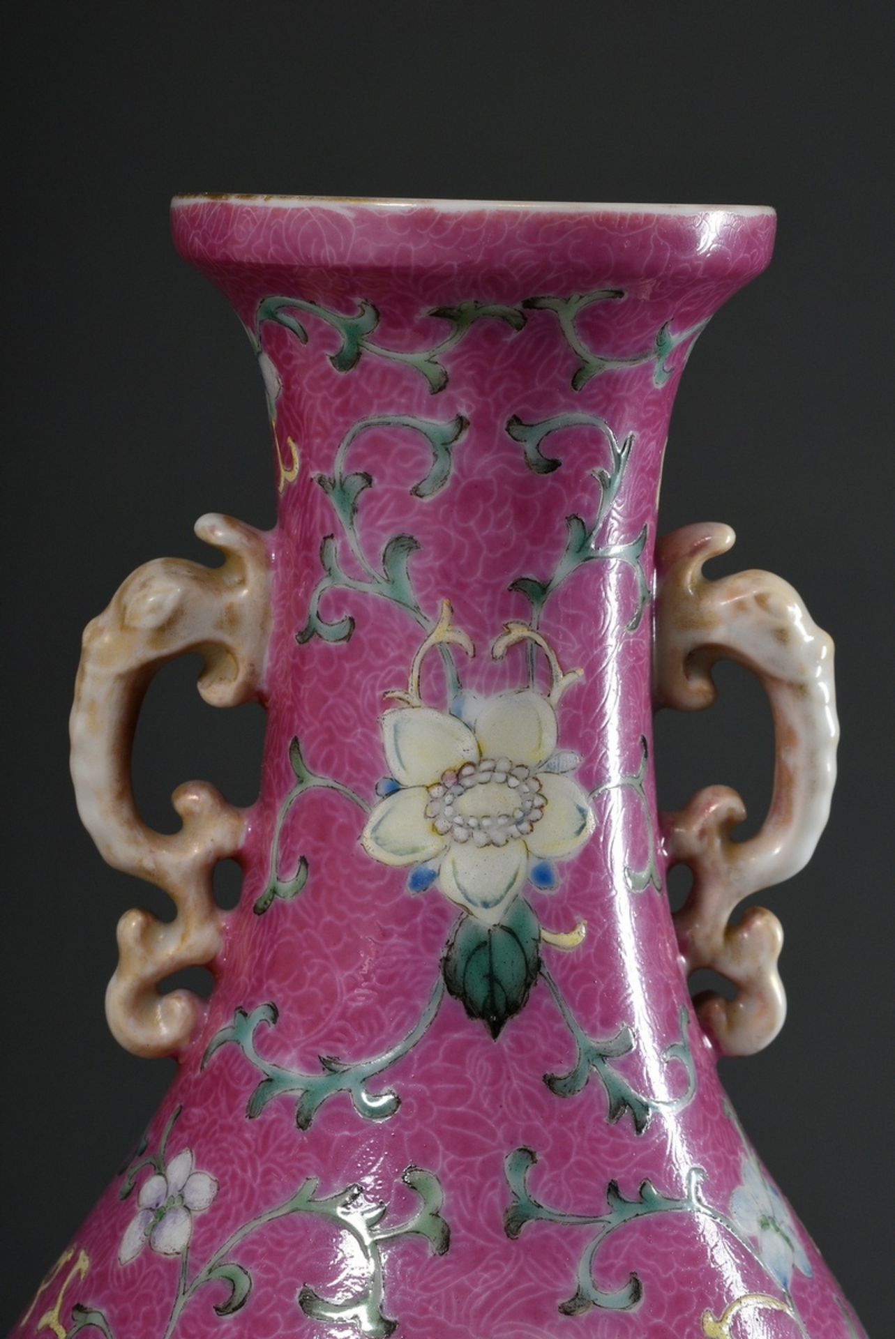 Baluster vase on a high stand ring with stylised elephant head handles and delicate enamel painting - Image 4 of 8