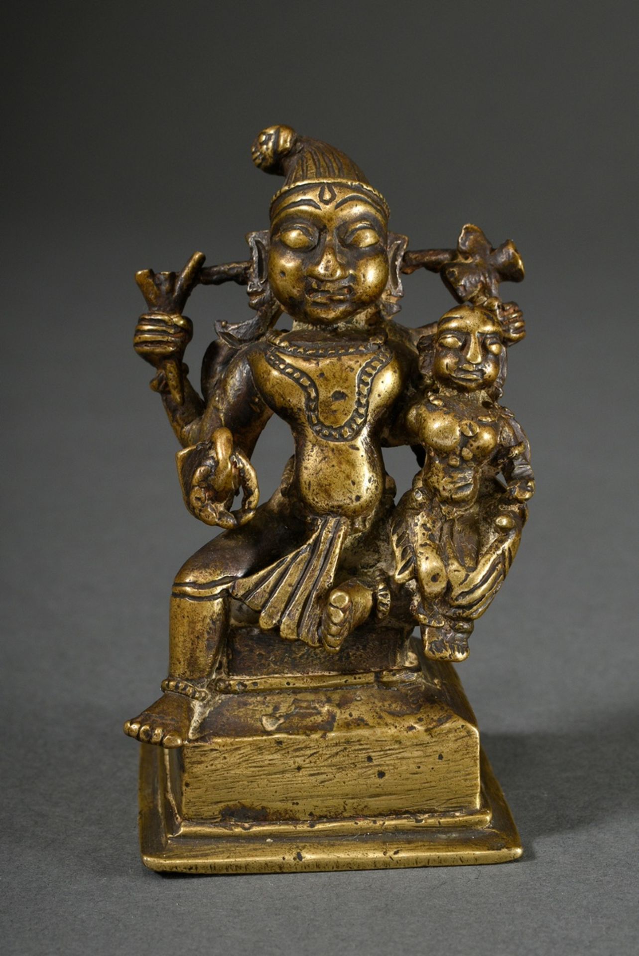 Cast brass figure "Narayana and Sri Devi/Lakshmi" on a lotus blossom seat, Vishnu as Narayana with  - Image 2 of 5