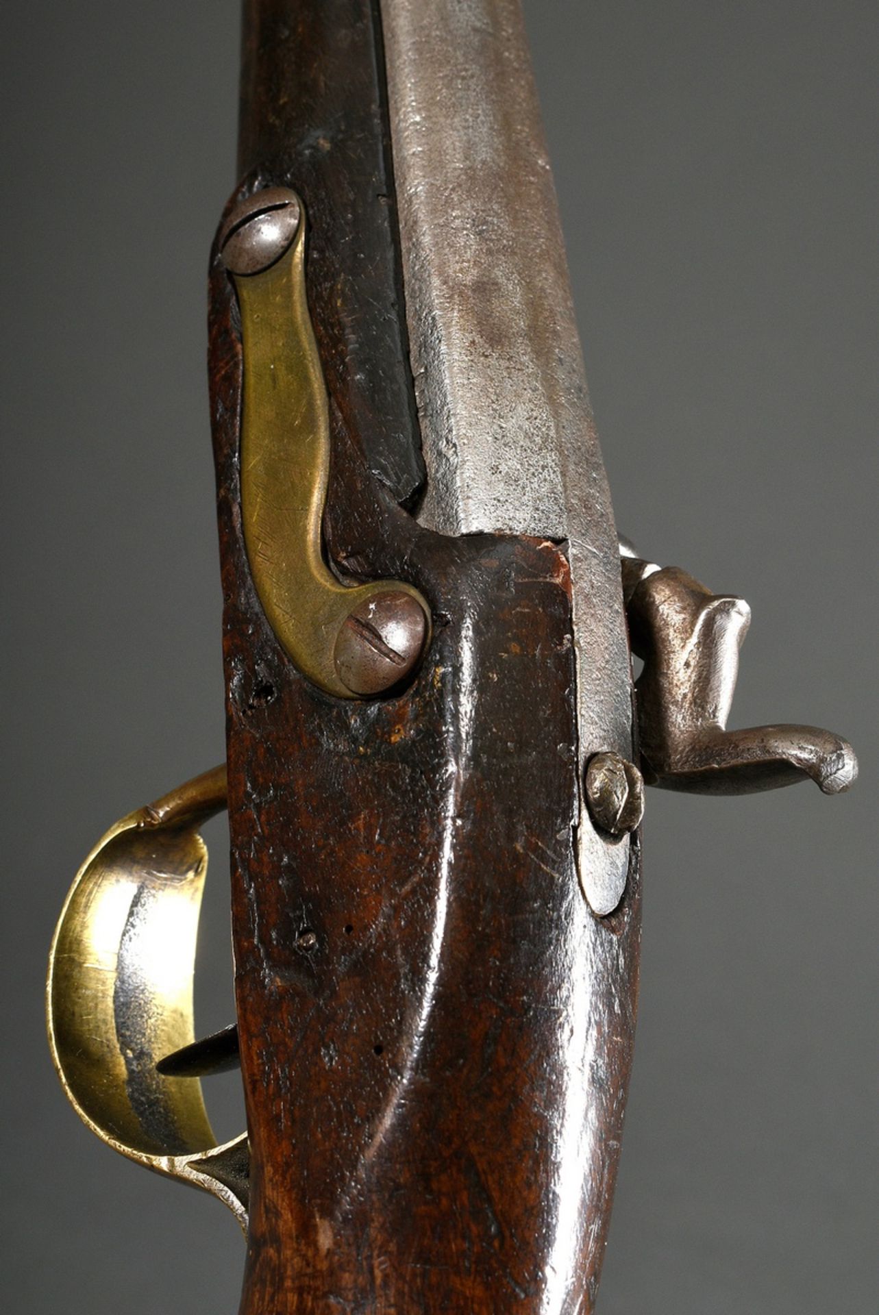 Einfache Vorderlader Steinschloss Pistole mit Metall Ladestock, 18.Jh., L. 35cm, versch. Marken im  - Bild 12 aus 12