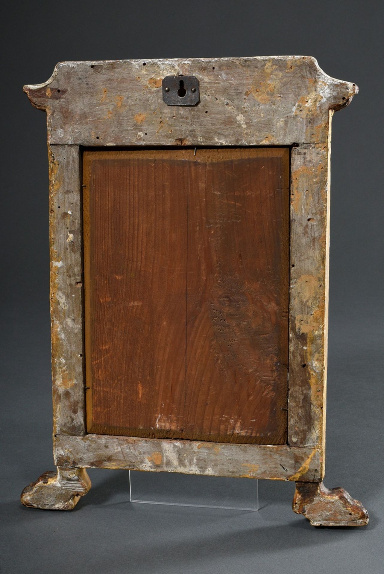 Small angular Empire mirror with gilded leaf frieze and paw feet, carved wood, white/gold painted,  - Image 4 of 4