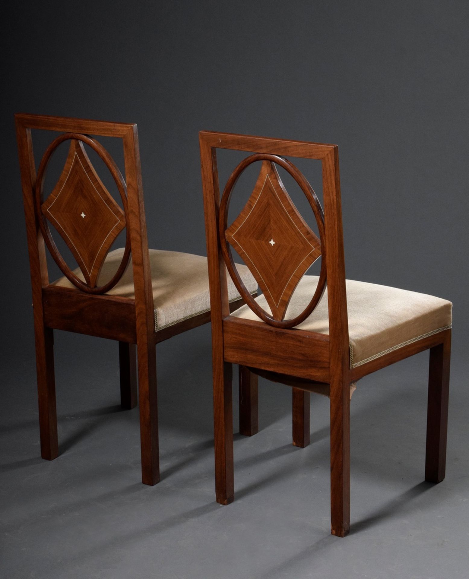 2 Art Deco chairs with oval framing and diamond motif in the backrest, Bruno Paul circle, rosewood  - Image 2 of 6