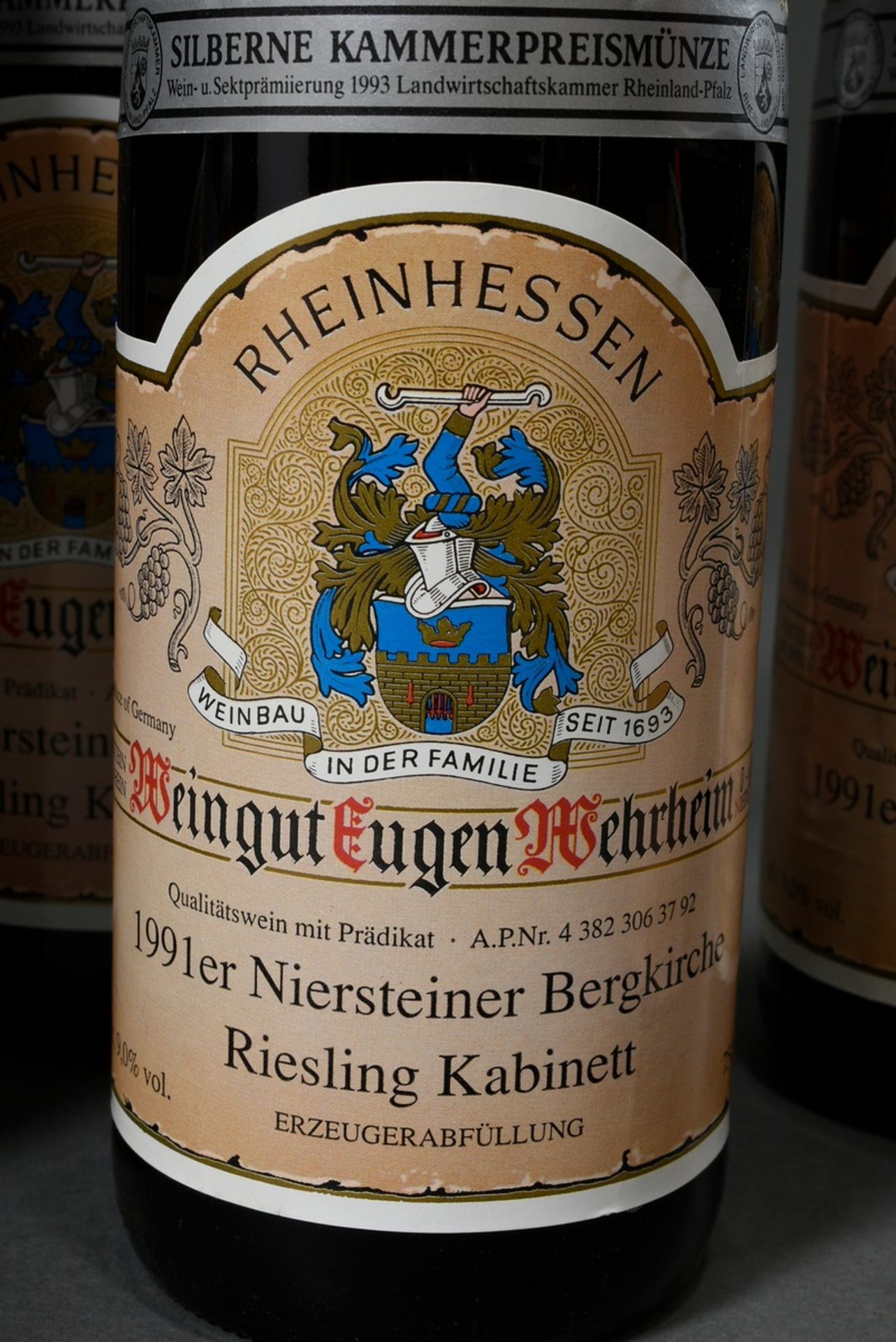 11 Flaschen 1991 Weißwein "Niersteiner Bergkirche", Riesling Kabinett, 0,75l, in Original Karton - Bild 2 aus 4