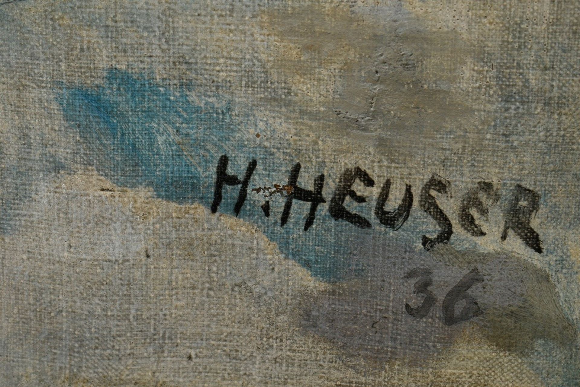 Heuser, Heinrich (1887-1967) "Wintervergnügen" 1936, oil/canvas, b.r. sign./dat., verso adhesive la - Image 3 of 4