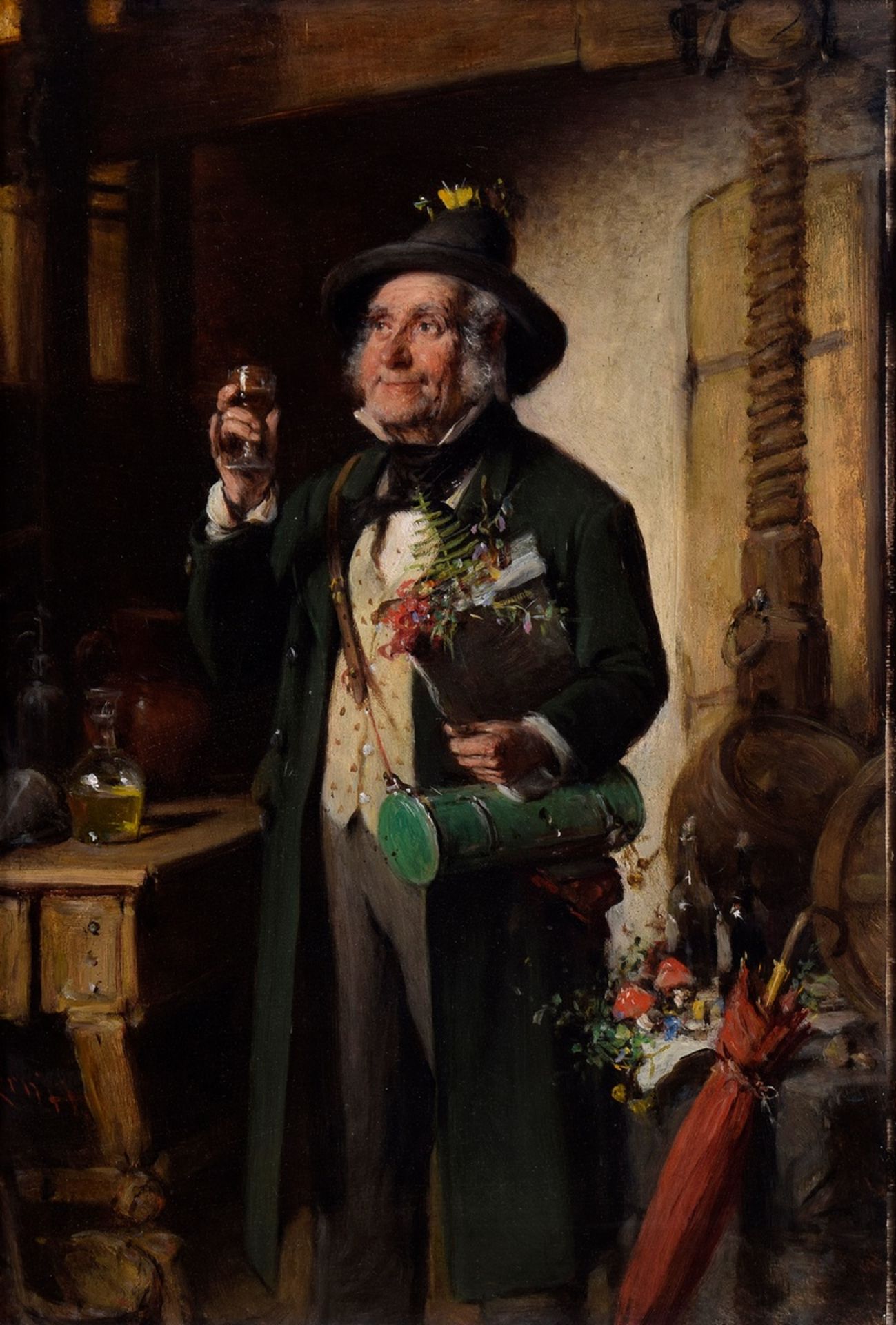 Pair of Kern, Hermann (1838-1912) "Drinking Musician" 1903 and "Toasting Botanist", oil/wood, each  - Image 19 of 23
