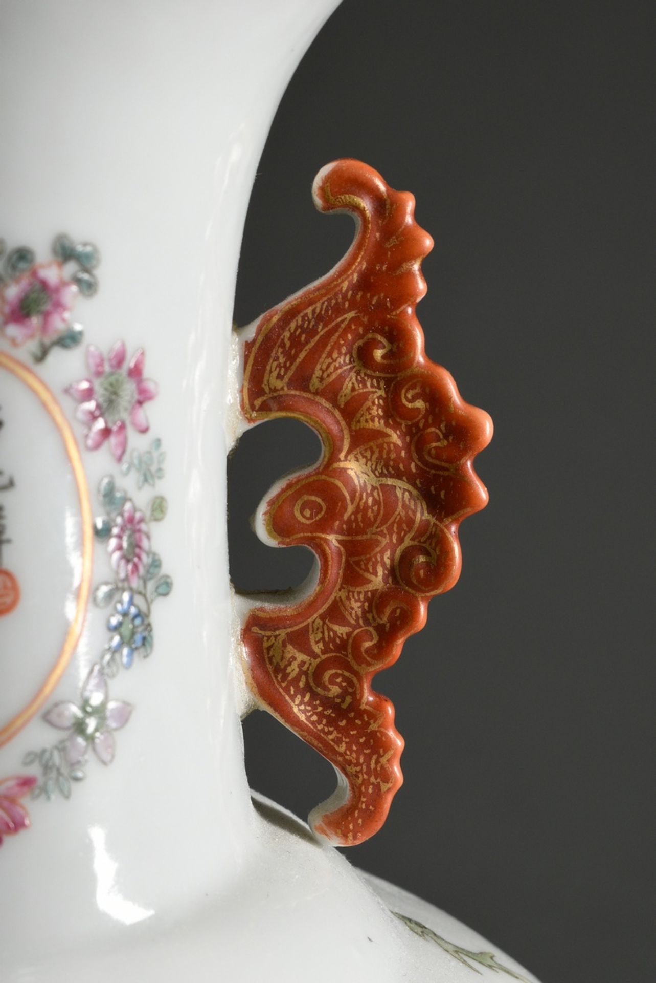 Chinese porcelain vase with flawless Wushangpu painting and poem cartouches as well as sculptural b - Image 8 of 12