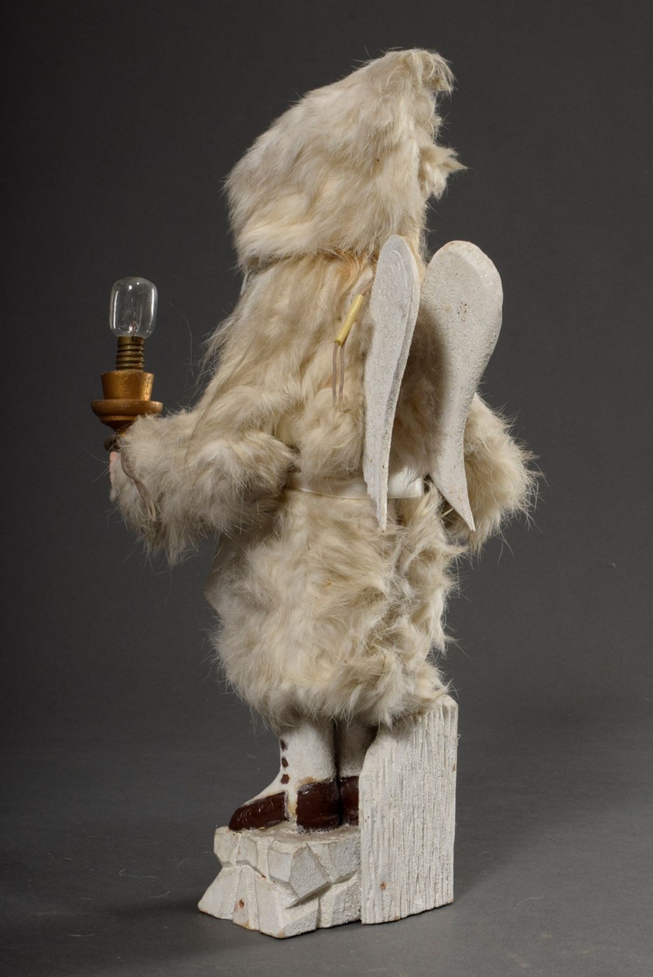 Lamp with "Winter Angel" doll, porcelain crank head and jointed body, real hair wig, glass eyes, op - Image 4 of 7