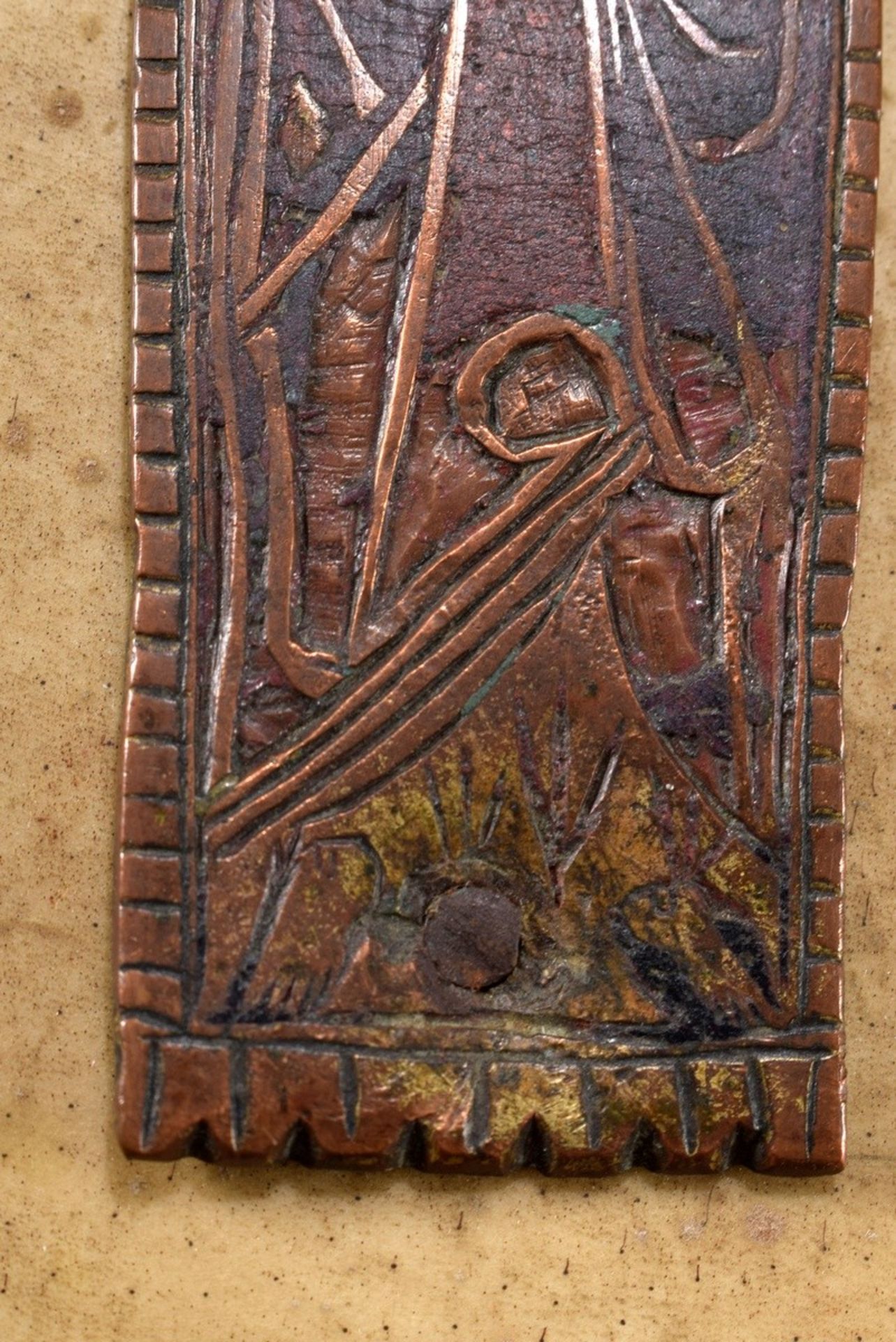 5 Teile Limoges Kruzifix Beschläge mit Champlevé Emaille und Resten von Vergoldung "Christus als We - Bild 7 aus 10