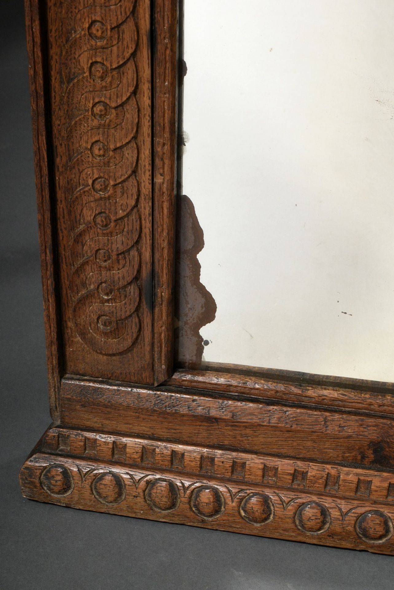 Rustic console mirror in ornamental and vegetal carved oak frame, old mirror glass, 88x53cm, small  - Image 2 of 4