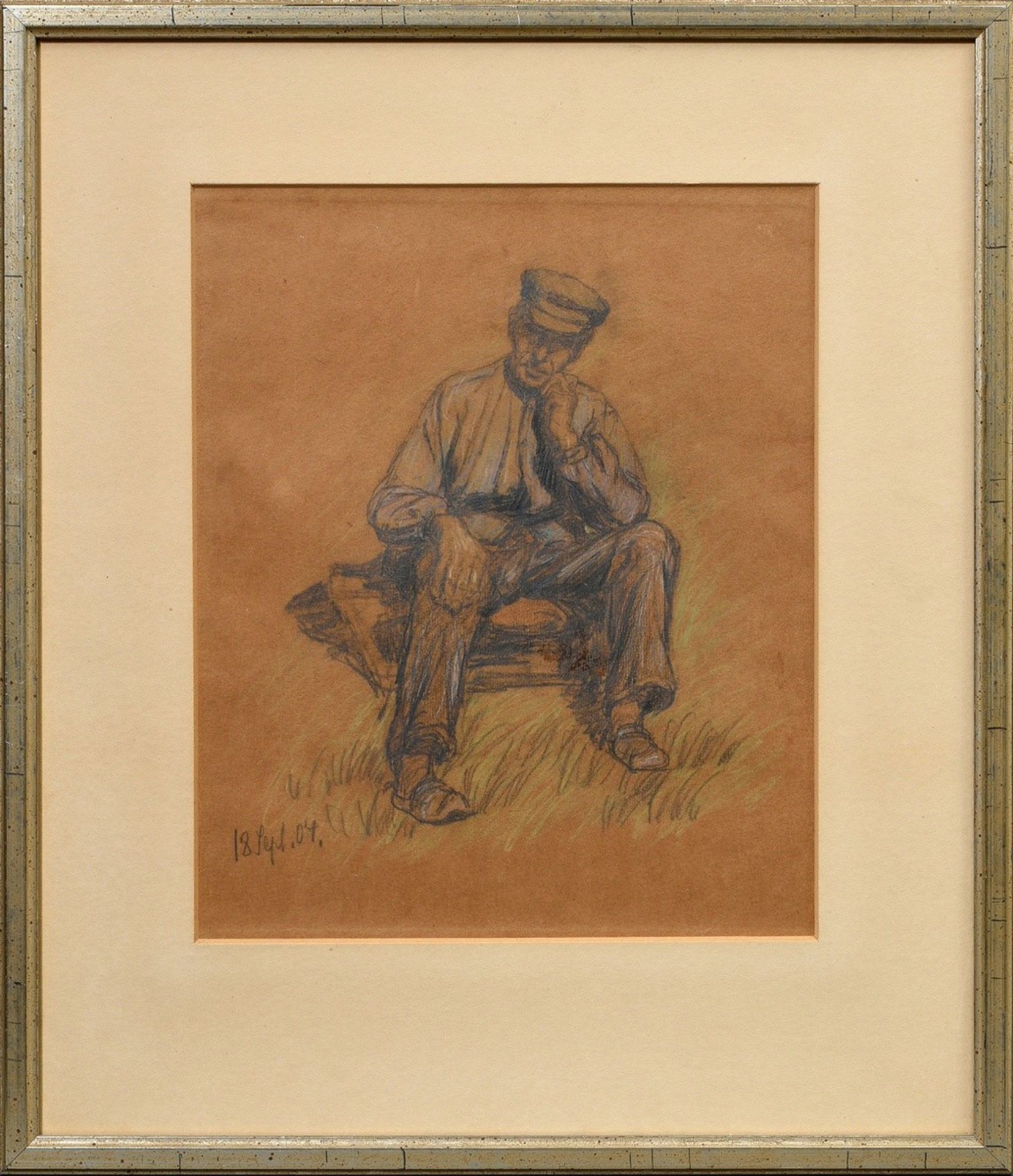 Schwinge, Friedrich Wilhelm (1852-1913) attributed "Sitting fisherman" 1904, b.l. dat. "18. Sept. 0 - Image 2 of 4