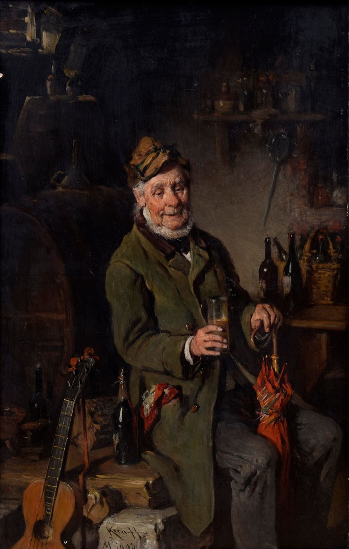 Pair of Kern, Hermann (1838-1912) "Drinking Musician" 1903 and "Toasting Botanist", oil/wood, each  - Image 13 of 23