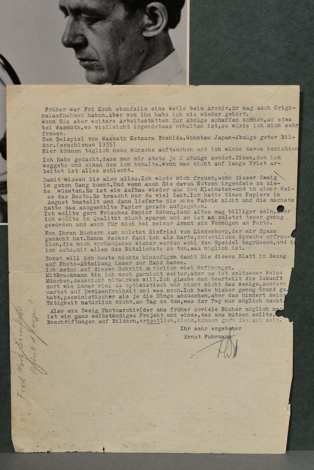 2 Koch, Fred (1904-1947) "Ernst Fuhrmann" and "Orchid", photographs mounted on cardboard, verso ins - Image 6 of 7