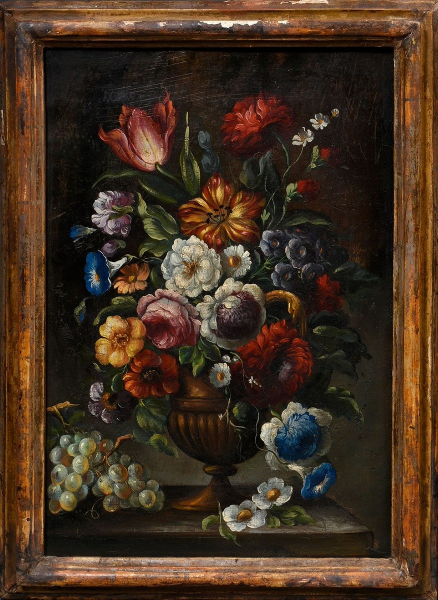 Pair of naive "flower still lifes", oil/canvas, each ca. 51x36cm (w.f. each ca. 58x43cm), small def - Image 4 of 7