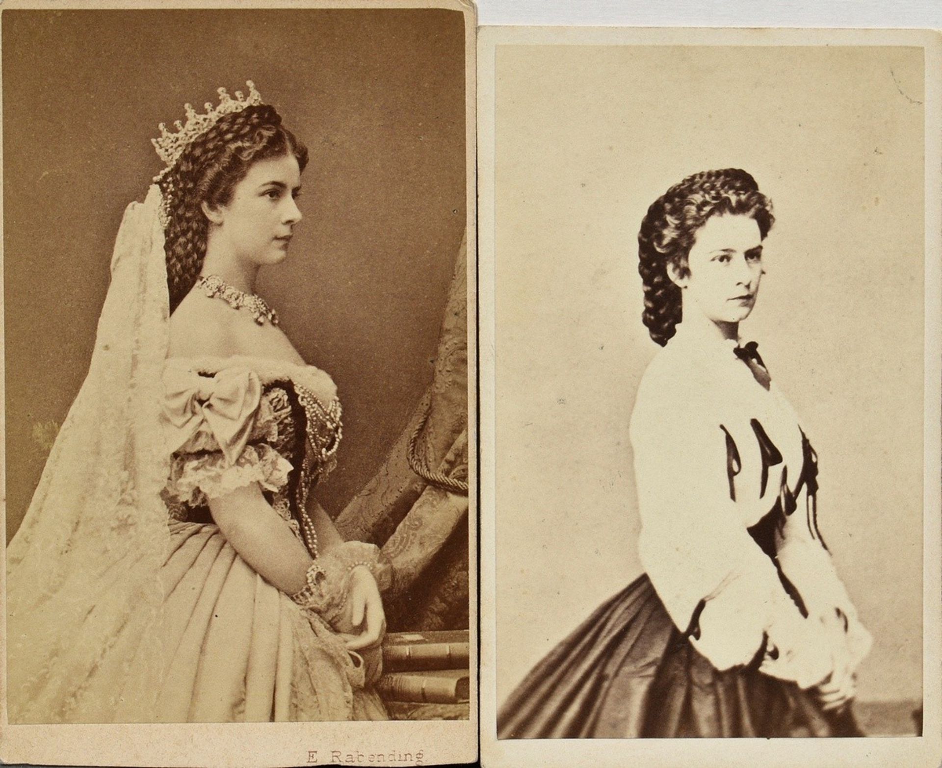 2 photographs "Empress Elisabeth "Sisi" v. Austria", Carte de Visite, verso inscribed "Rabendinck u