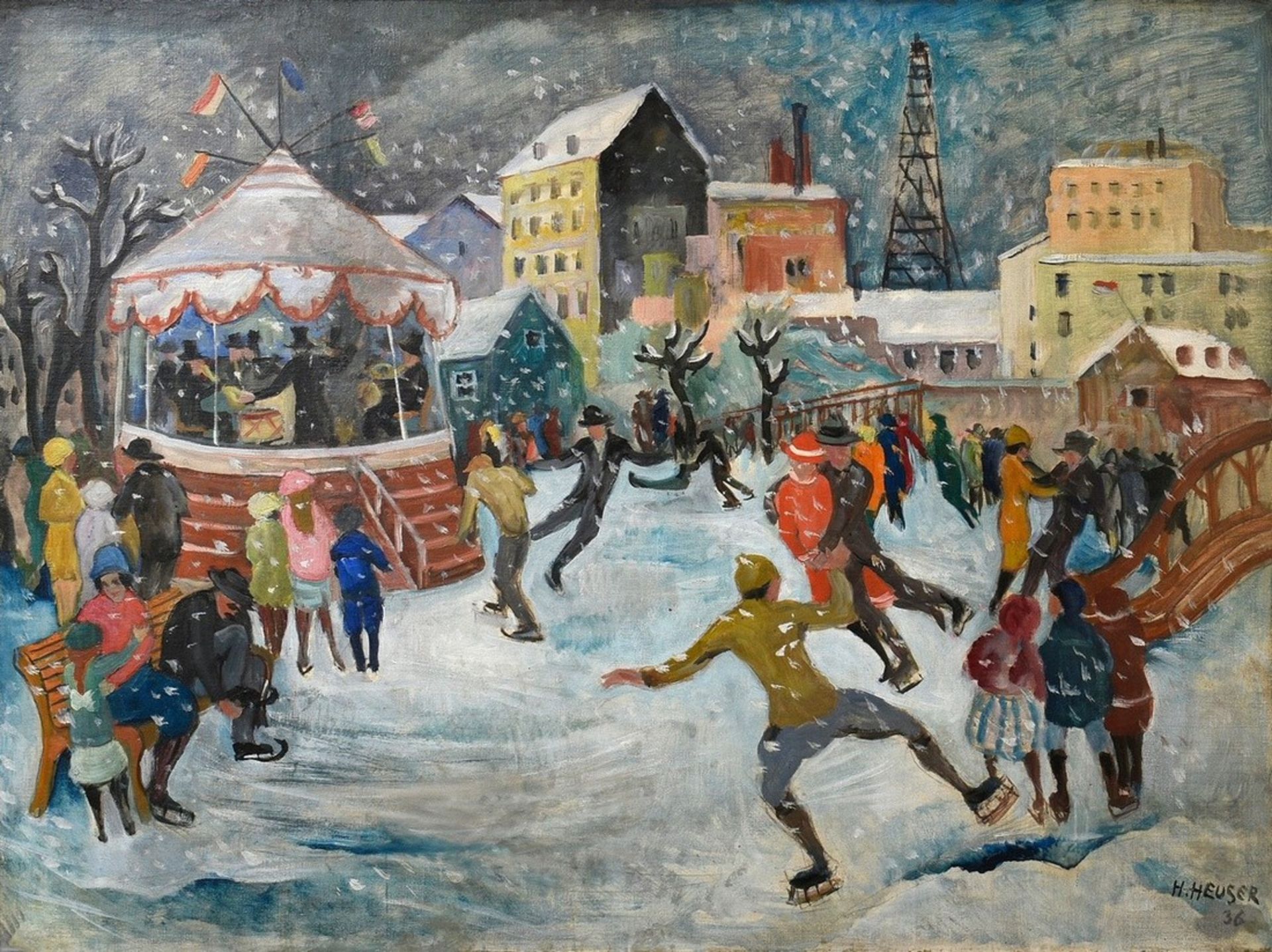 Heuser, Heinrich (1887-1967) "Wintervergnügen" 1936, oil/canvas, b.r. sign./dat., verso adhesive la