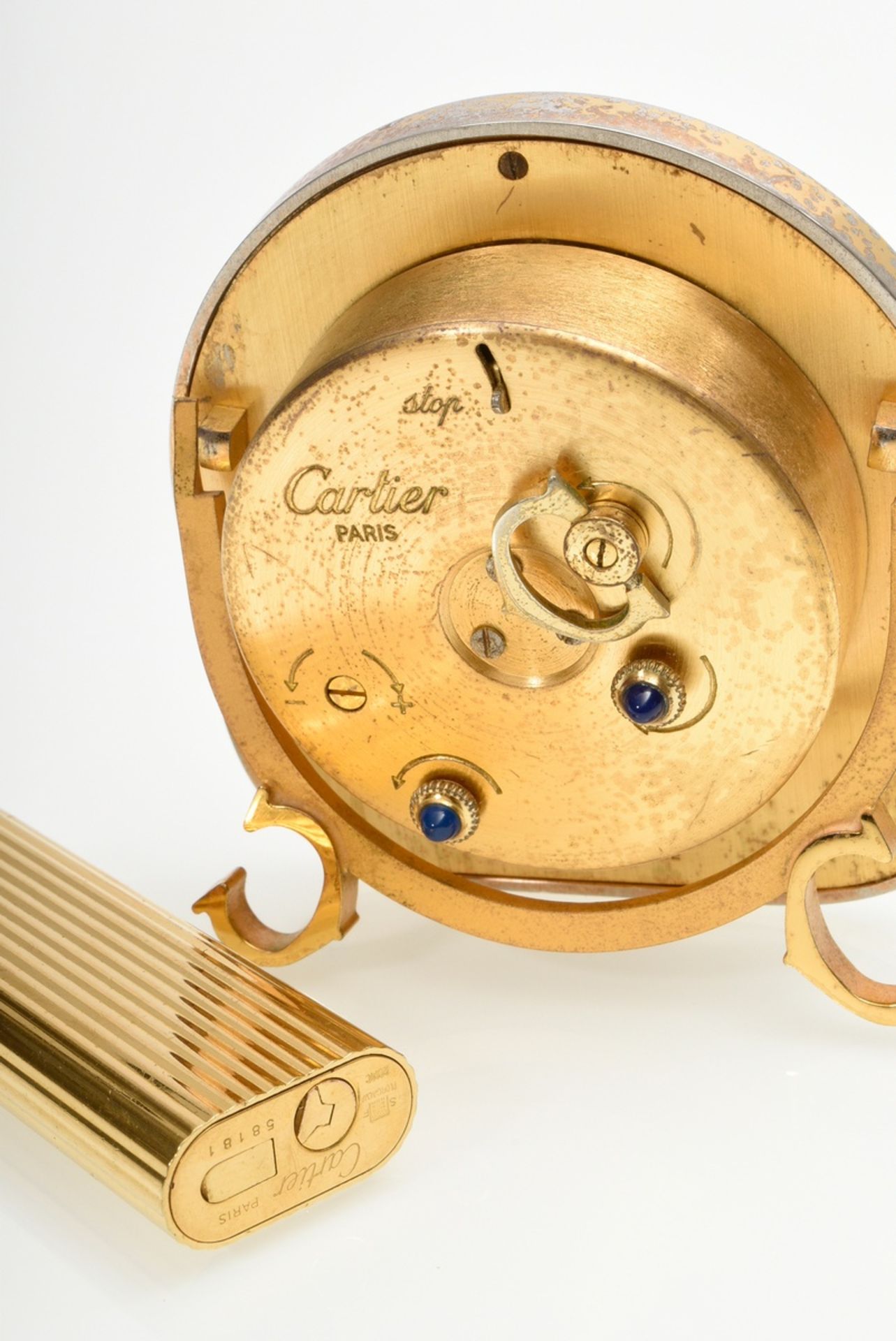 2 Various pieces Cartier: travel alarm clock with mechanical movement, brown surround, reference no - Image 5 of 5