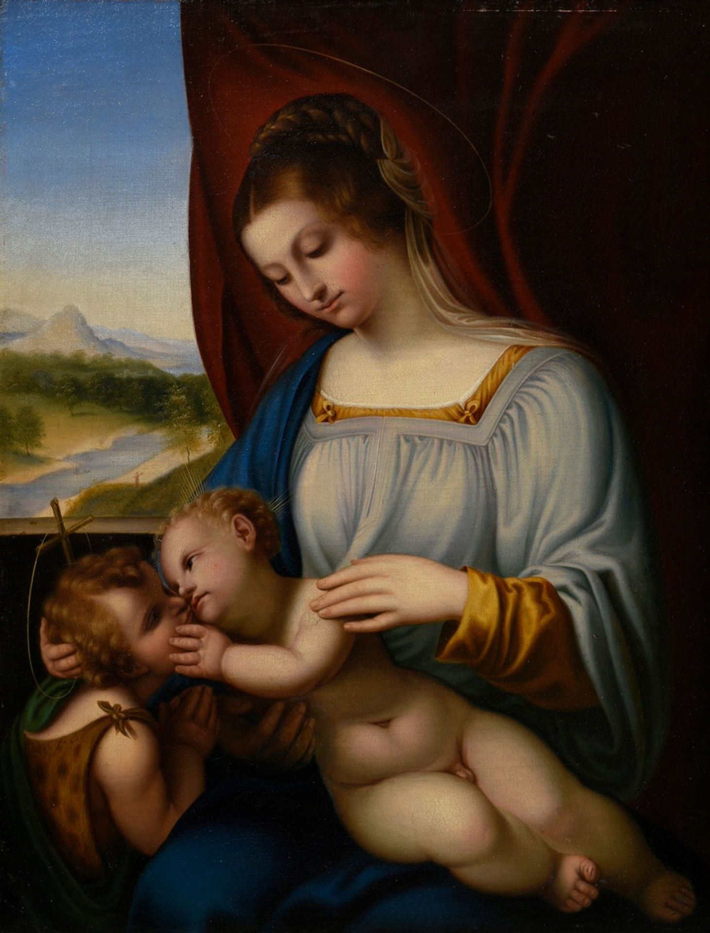 Unknown copyist after Lorenzo Lotto (1480-1557) "Mary with Jesus and John Boy", oil/canvas mounted 