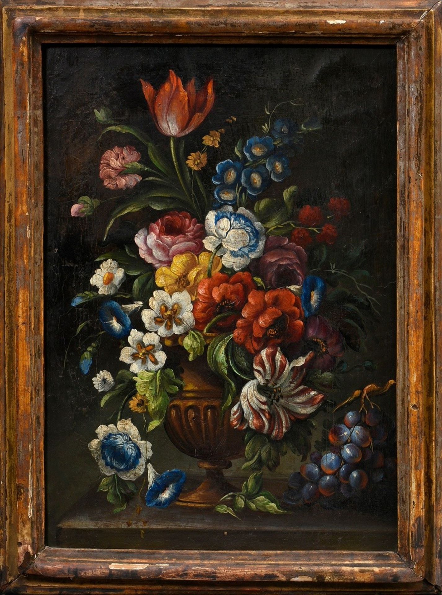 Pair of naive "flower still lifes", oil/canvas, each ca. 51x36cm (w.f. each ca. 58x43cm), small def - Image 2 of 7