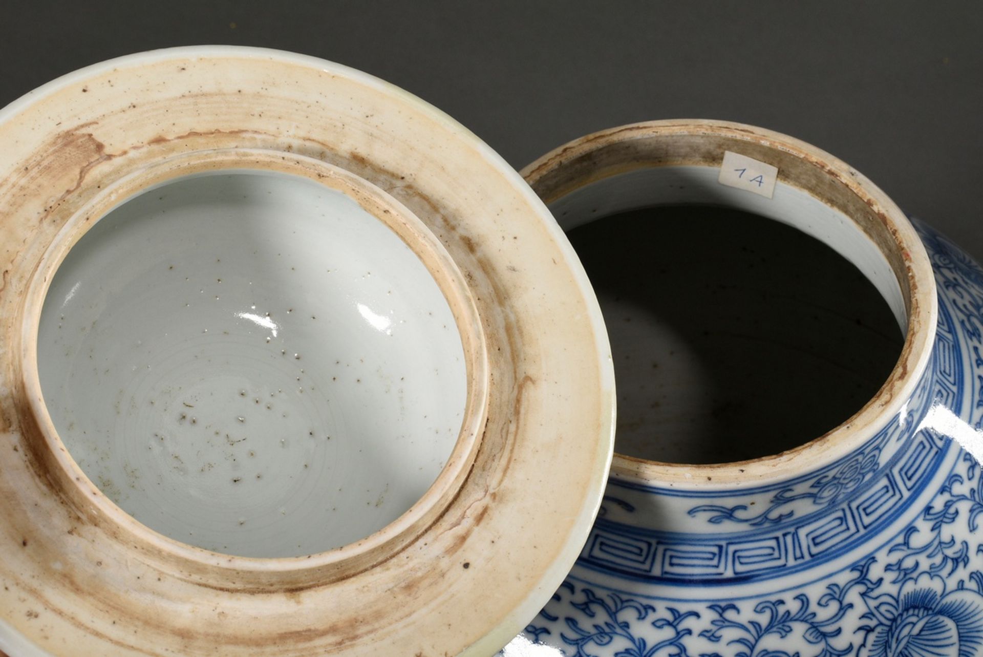 Pair of large Chinese porcelain lidded vases in baluster form with floral blue-and-white painting a - Image 5 of 14