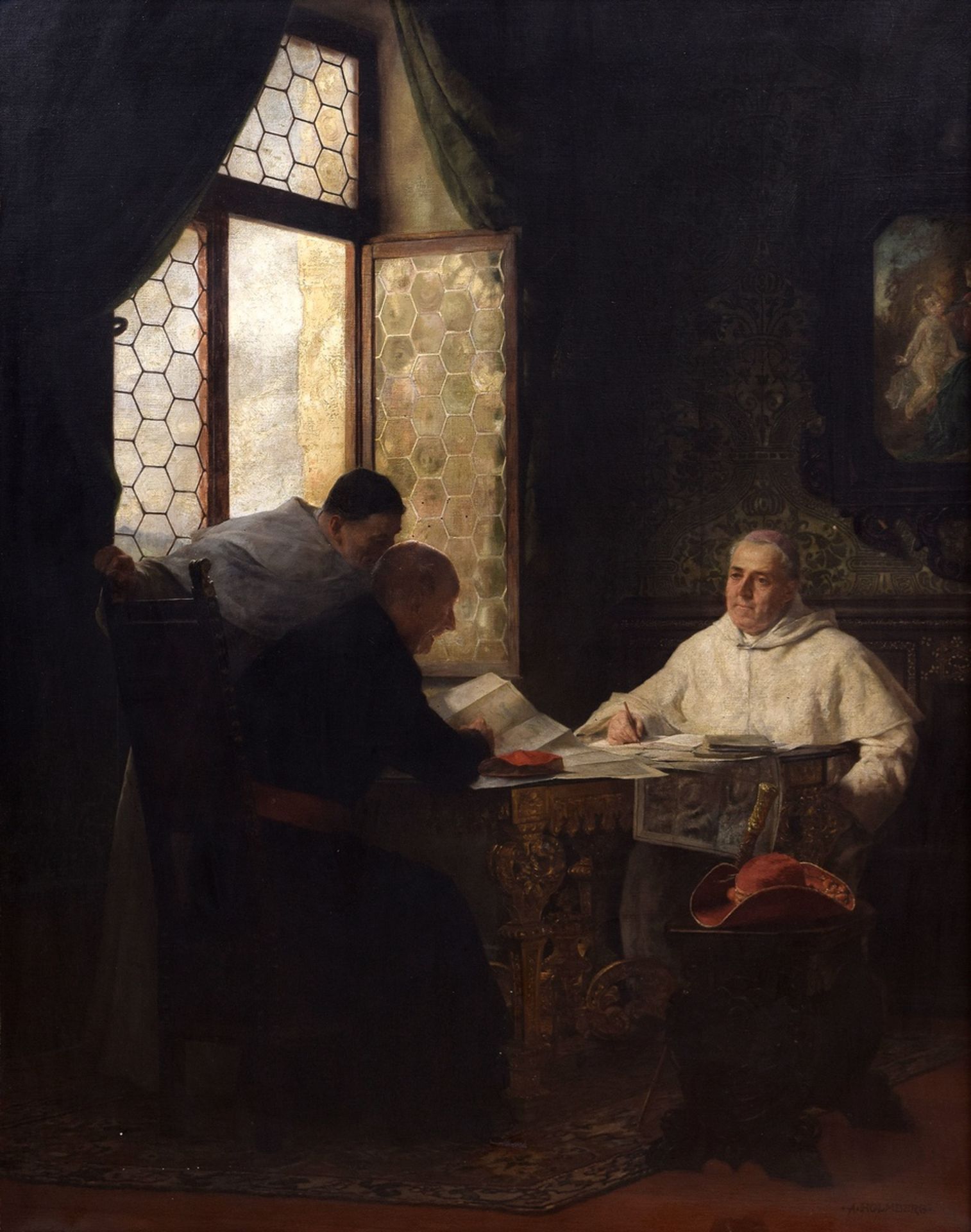 Holmberg, August (1851-1911) "Papal Dispute at the Window", oil/canvas, b.r. sign., magnificent fra