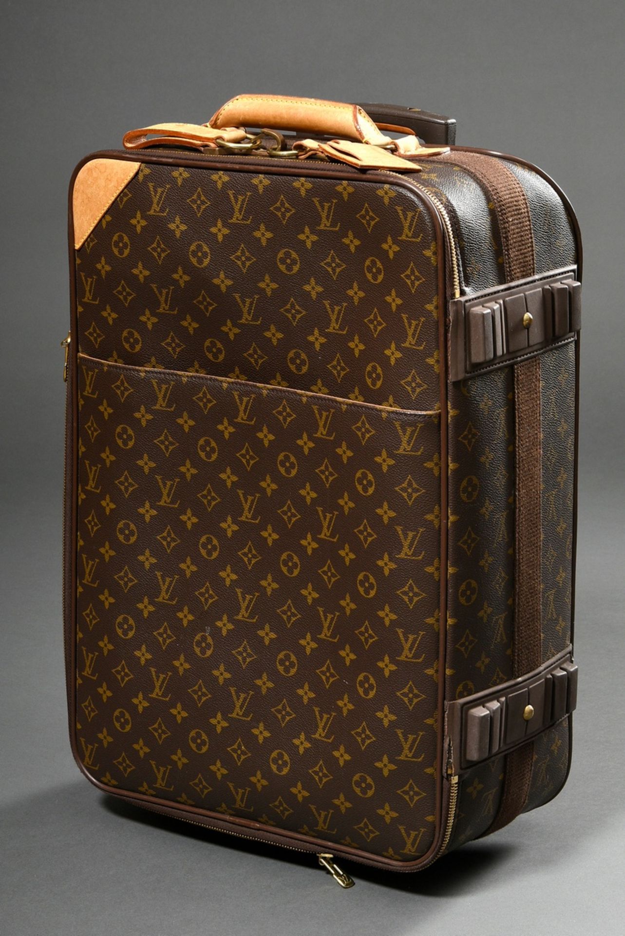 Louis Vuitton Monogramm Canvas Trolley "Pegas", helle Lederbesätze mit geprägtem LV Monogramm, gold