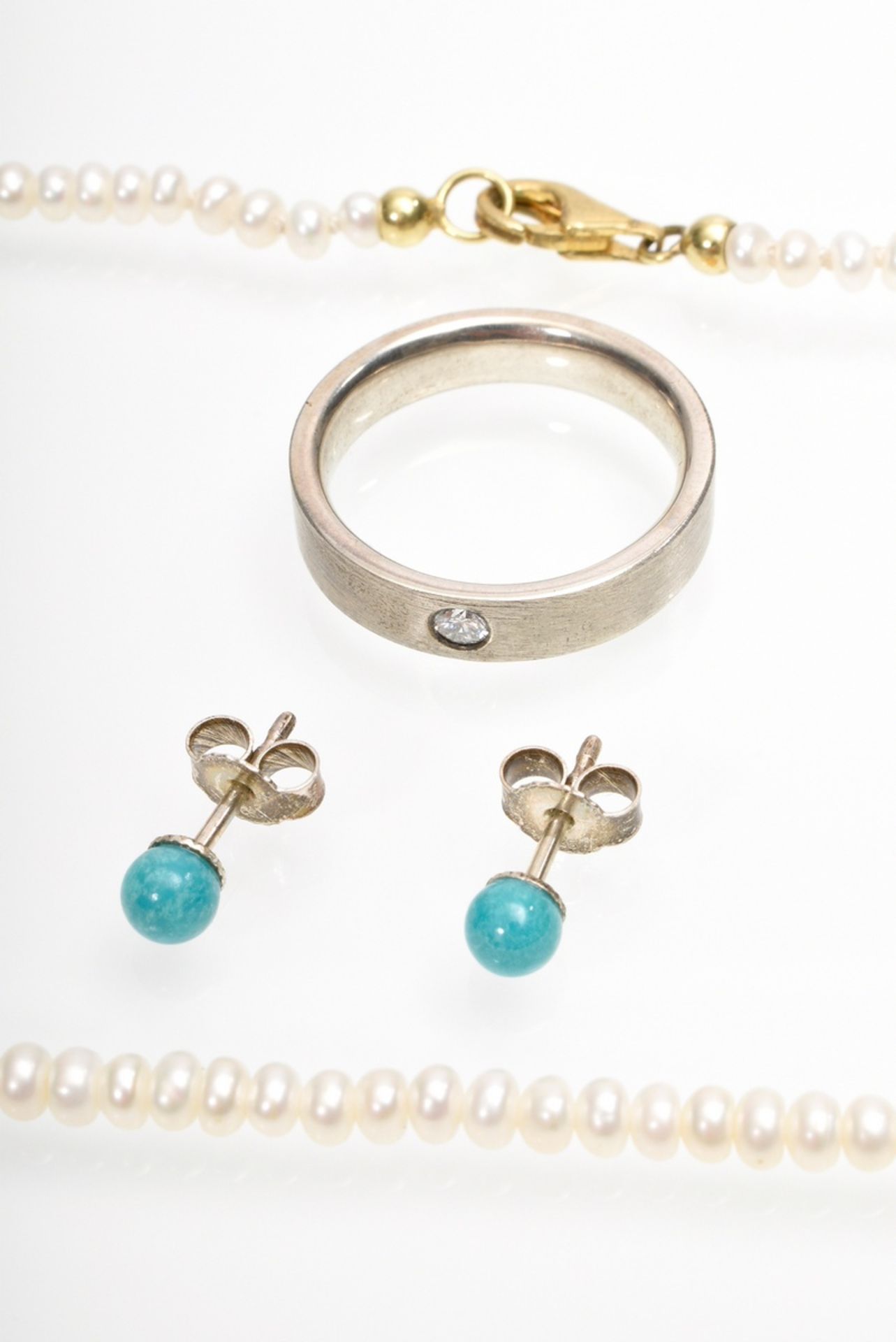 4 pieces of delicate diamond and pearl amazonite jewellery: 1x silver 925 ring with diamond (approx