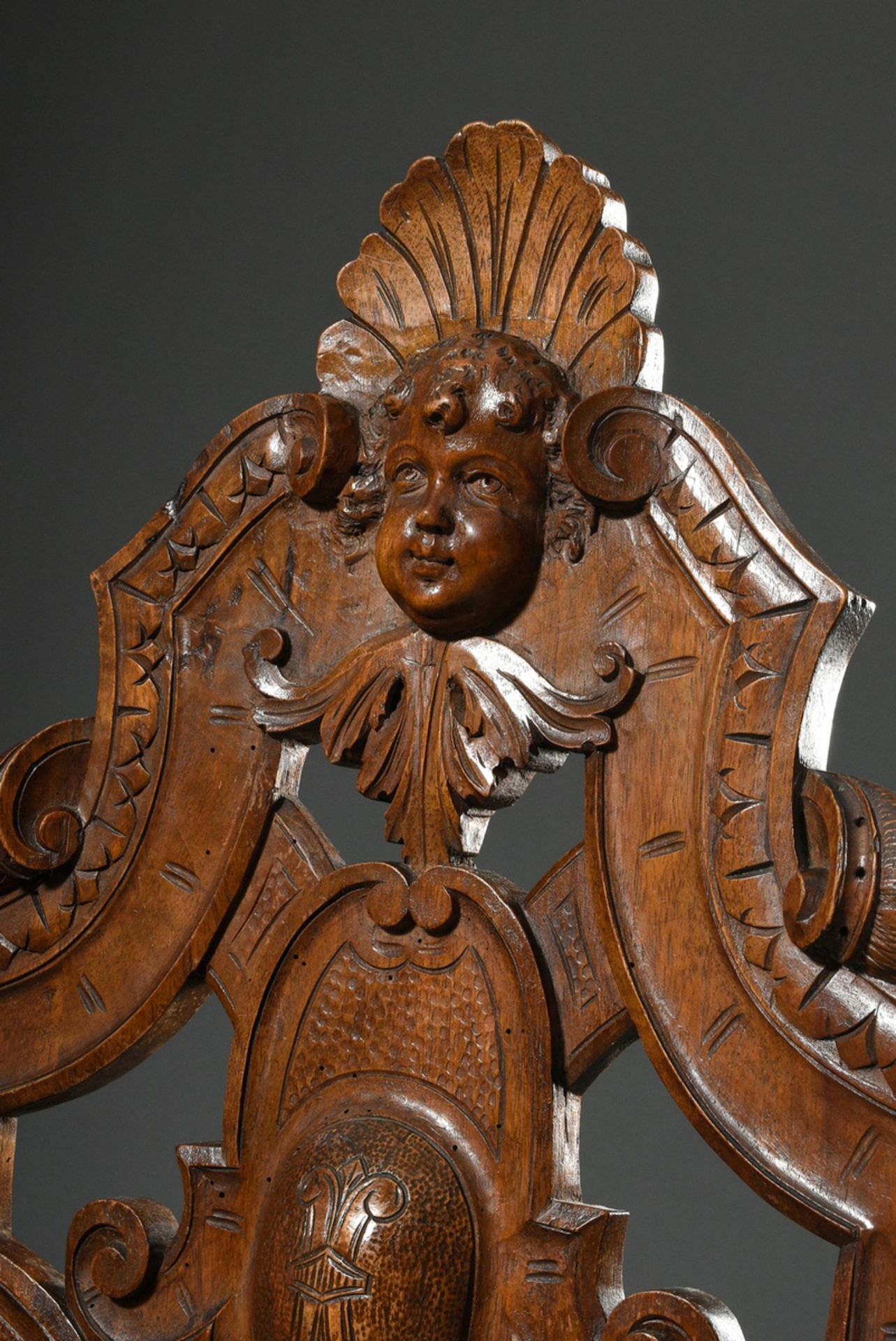 2 pieces Wilhelminian board chair and armchair with opulent carvings "grotesques and masks", h. 46/ - Image 3 of 12