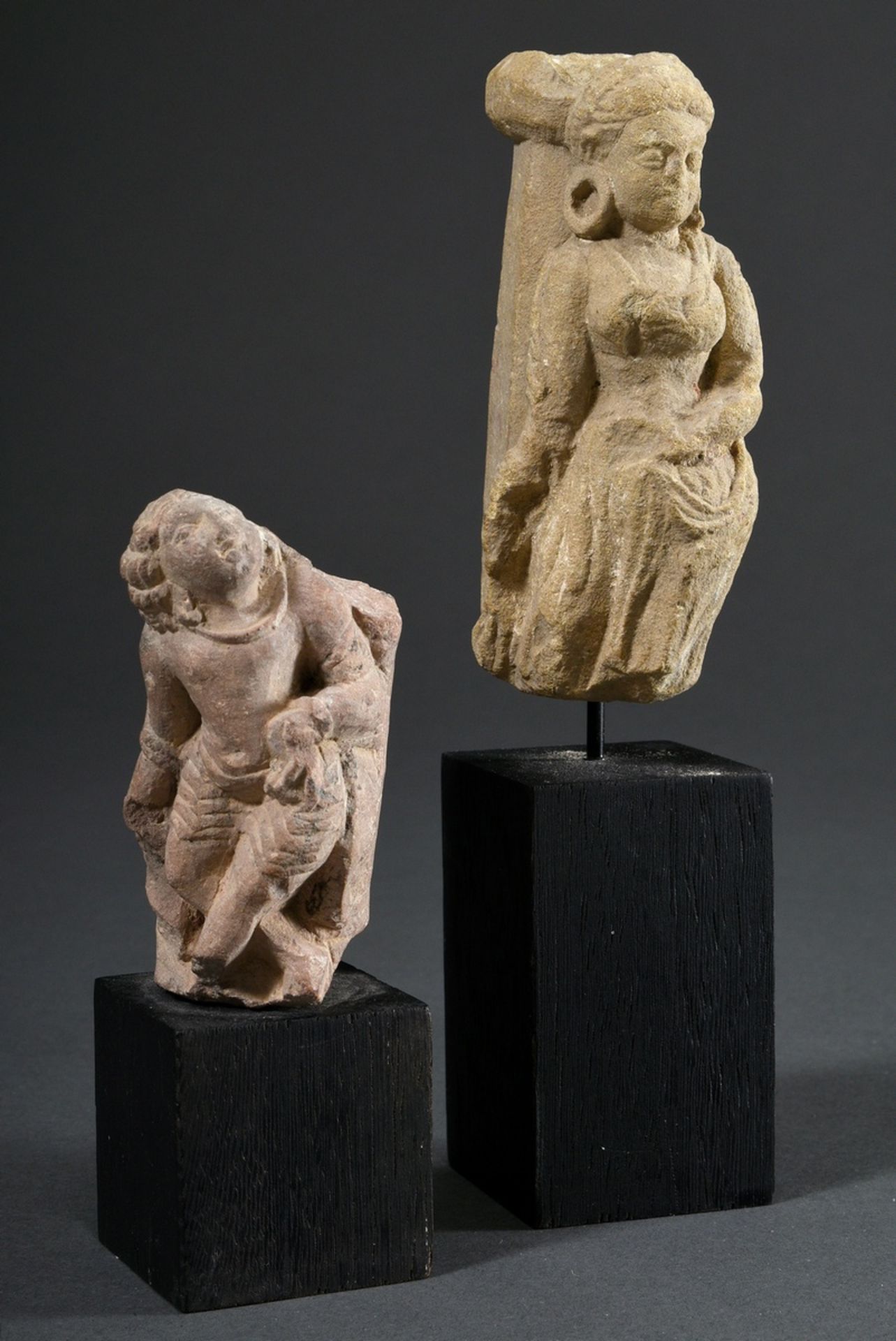 2 Various Indian and Pakistani sandstone fragments: "Female figure" and "Boy", Mathura and Taxila G