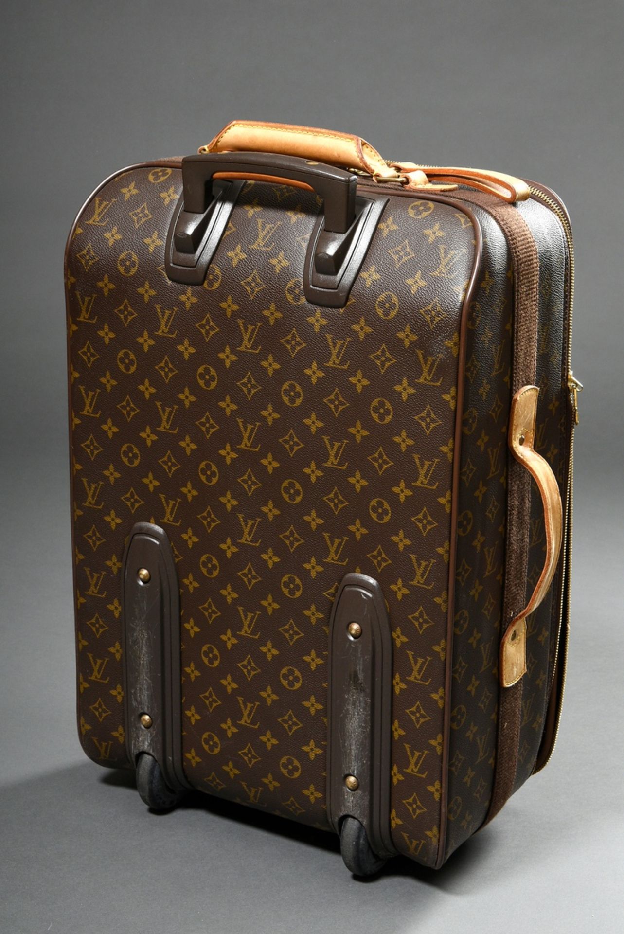 Louis Vuitton Monogramm Canvas Trolley "Pegas", helle Lederbesätze mit geprägtem LV Monogramm, gold - Bild 2 aus 6