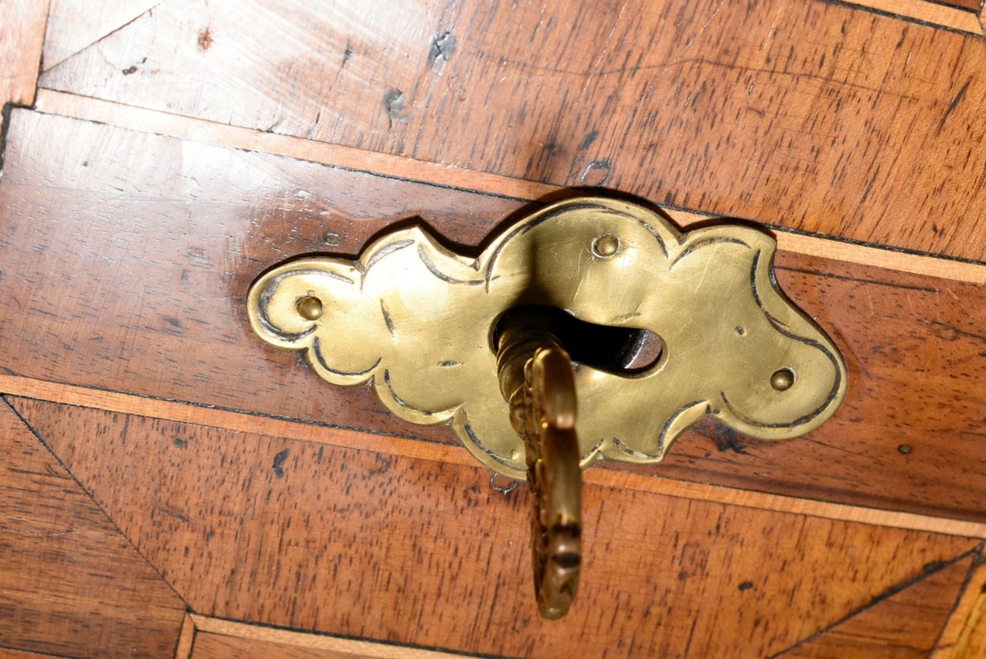 Small rustic tabernacle secretary with naive inlays "wild animals" and original brass fittings, Sou - Image 8 of 17