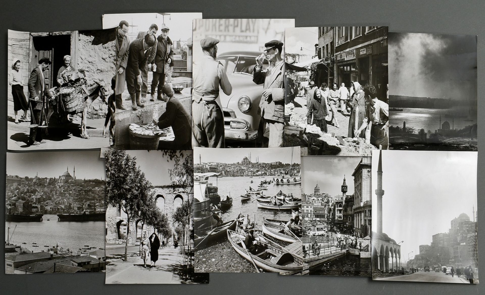 10 Various black and white travel photographs "Istanbul", 1950s, ca. 26,5x24-29,5x24cm, traces of a - Image 2 of 7