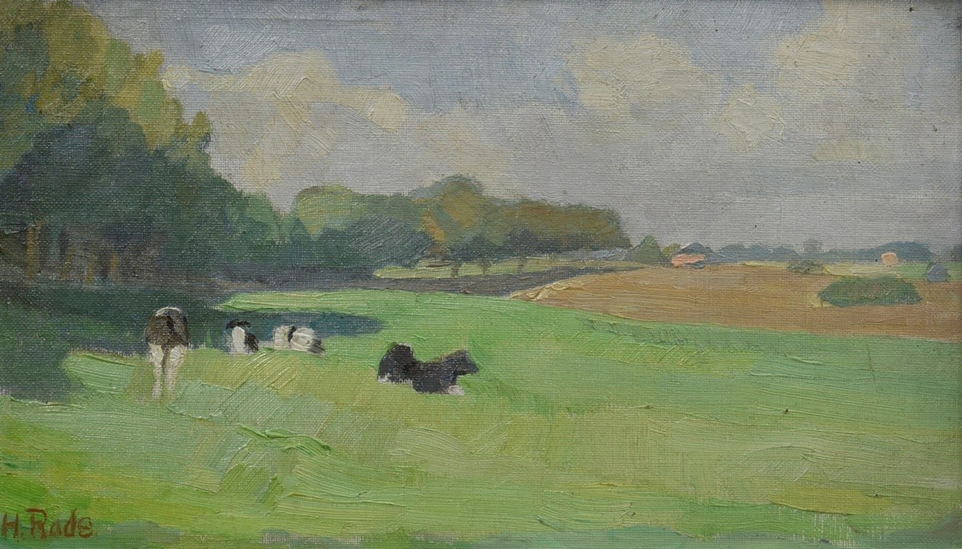 Rode, Heinrich (1906-1983) "Cows in the pasture", oil/canvas mounted on panel, sign. b.l., inscr. o