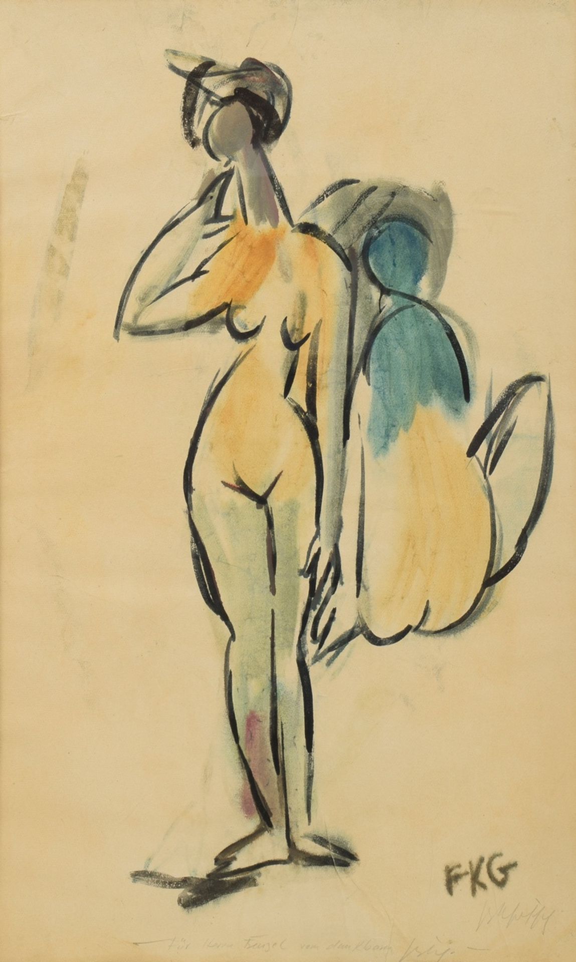 Gotsch, Friedrich Karl (1900-1984) "Two Nudes", watercolor, u.r. sign./monogr., u.m. dedicat./sign.