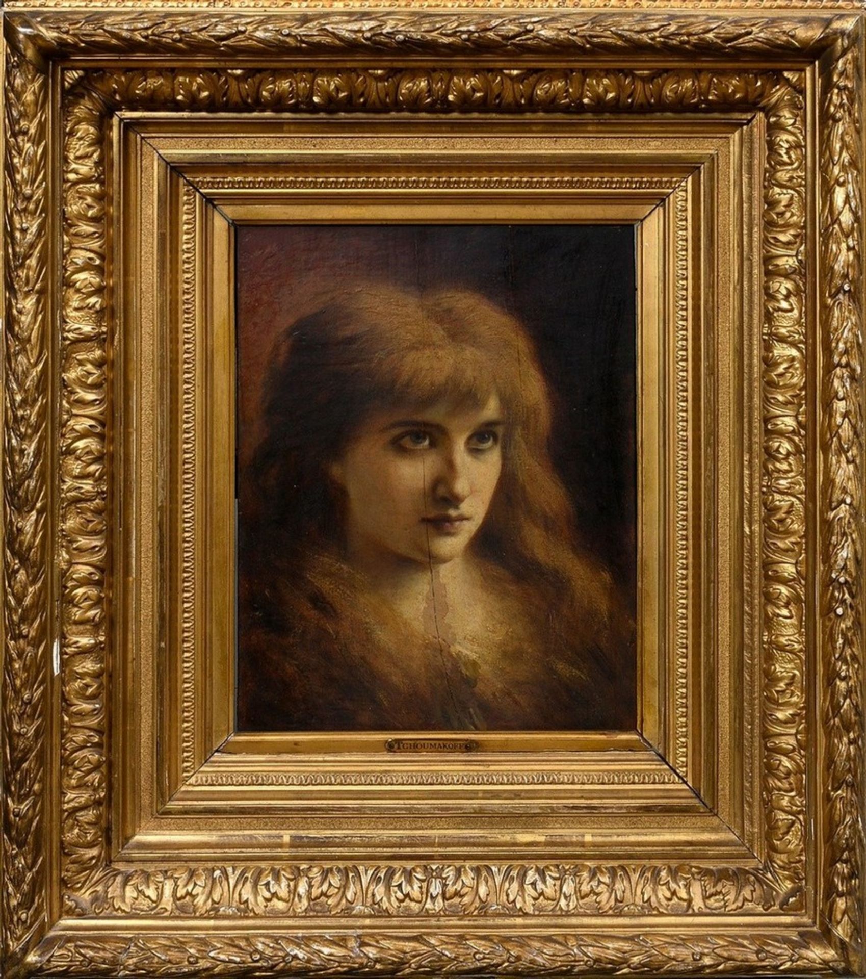 Tchoumakoff, Féodor (1823-1911) "Pale Beauty", oil/wood, magnificent frame (small defects), 30x21,5 - Image 2 of 5