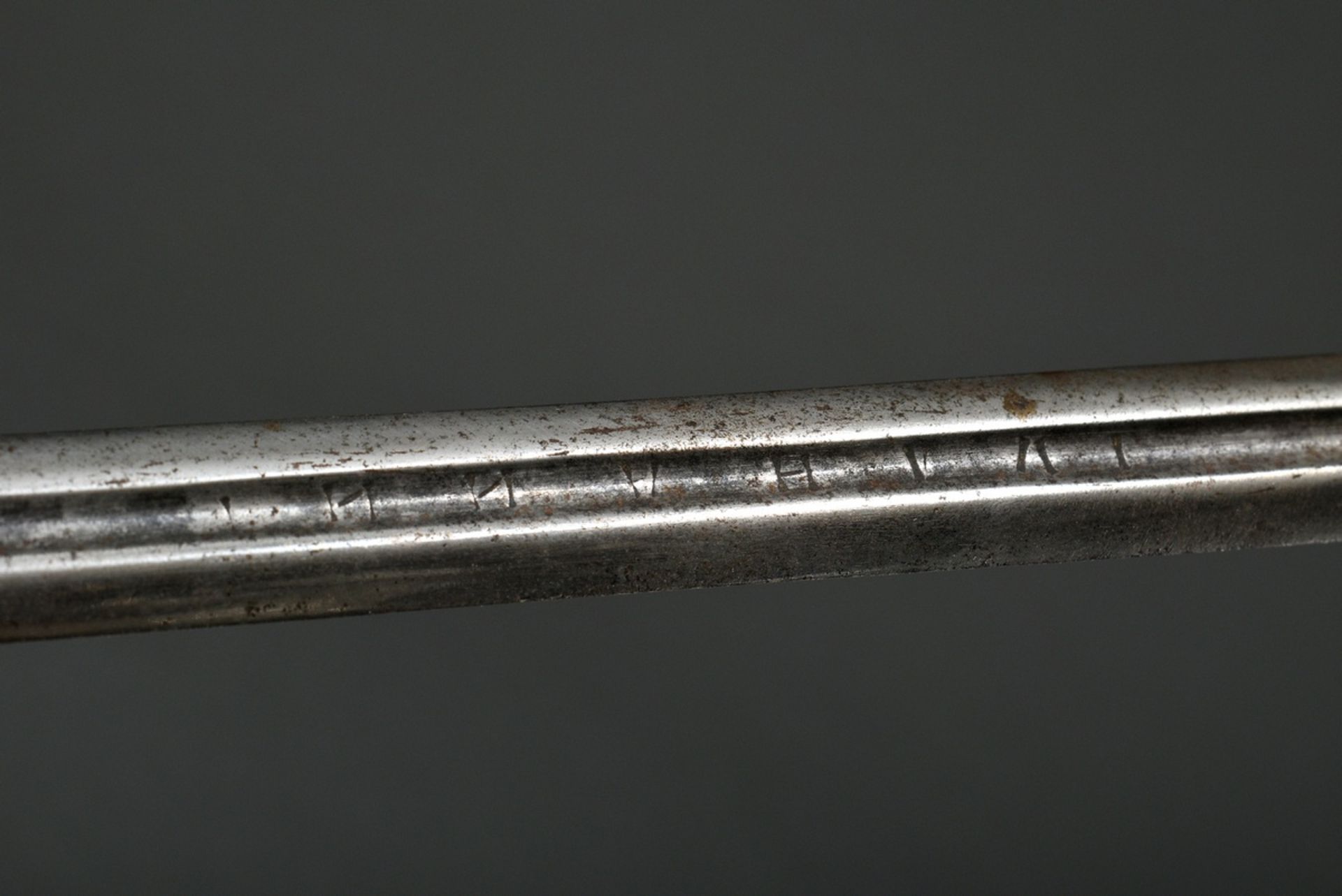Ornamental court sword with straight double-edged blade and inscription in deep groove as well as g - Image 4 of 6