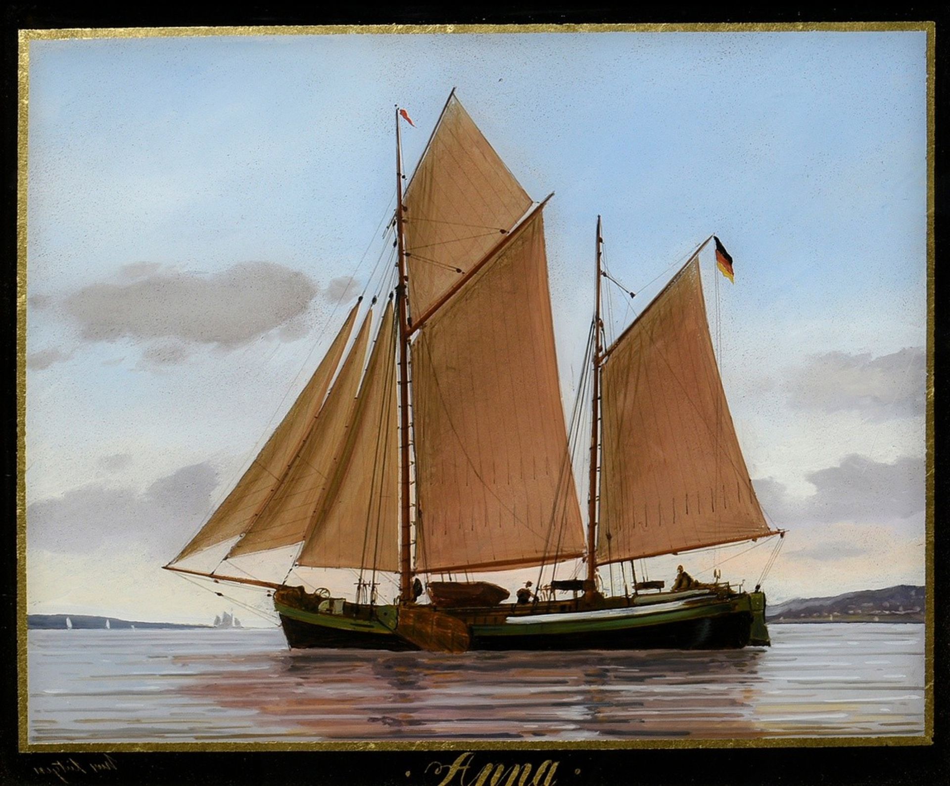 Lütgen, Uwe (*1944) Captain's picture/ship portrait "Anna", gouache/backglass painting, bottom sign