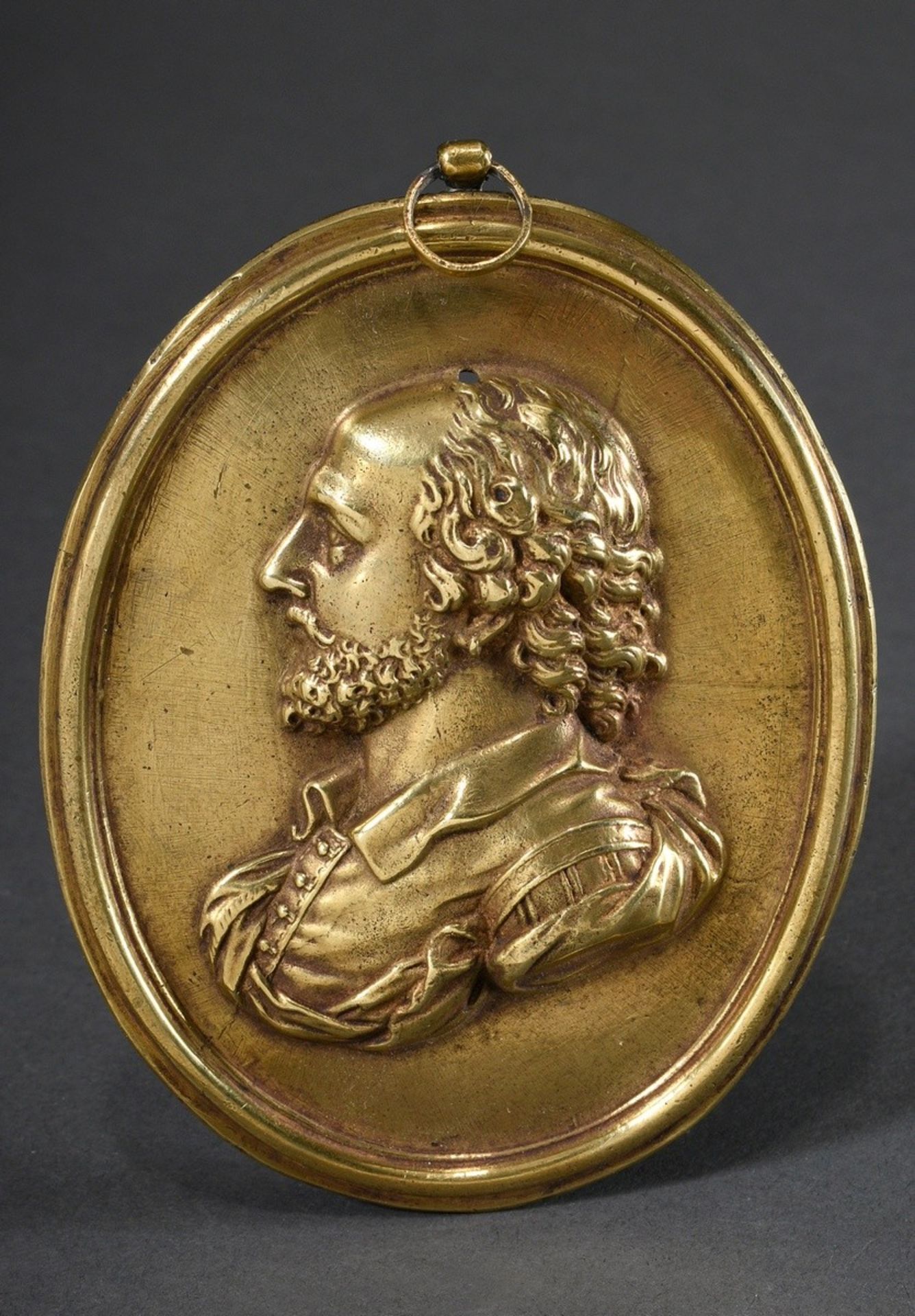 Polished bronze relief plaque "William Shakespeare" in oval form, 18th/19th c.,11x9cm, slight scrat