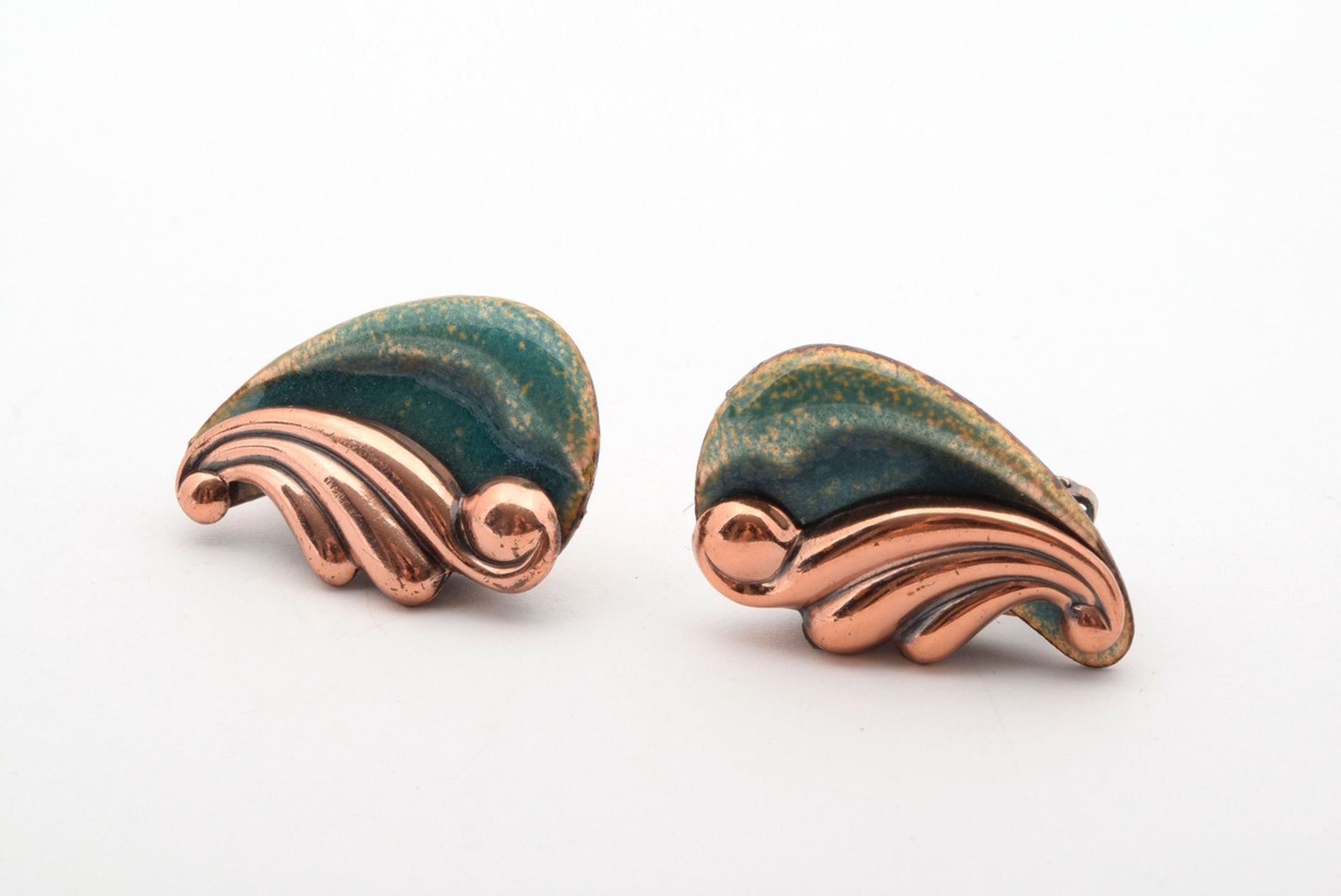 7 pieces of copper costume jewellery, partly enamelled, around 1960: set, signed "Matisse" = 1x nec - Image 8 of 14