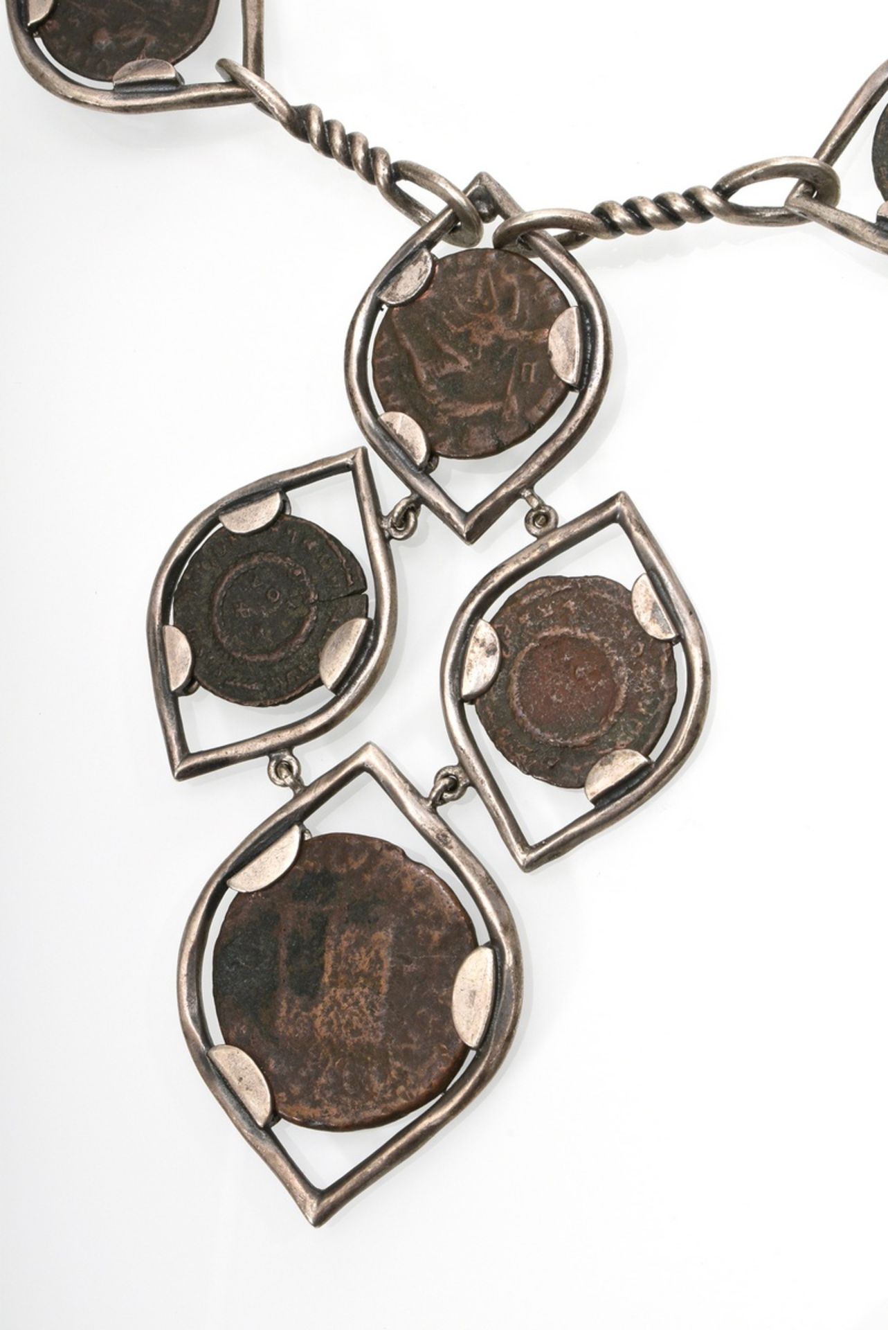 4 piece sterling silver 925 handmade jewellery set with 31 antique coins: 1x necklace (l. 80cm), 1x - Image 3 of 6